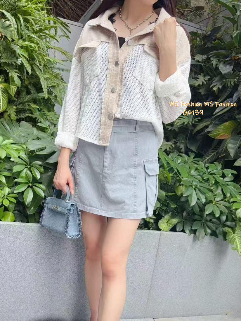 G6139 韓國🇰🇷雙色拼網料Top