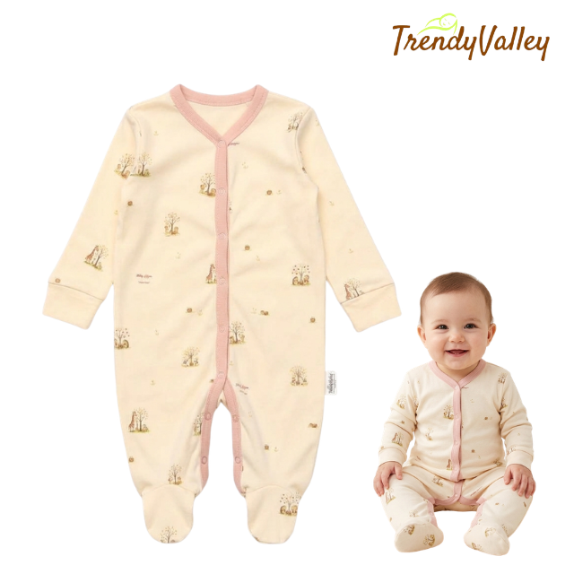 Trendyvalley Organic Cotton Long Sleeve Long Pant Baby Romper Jumpsuit