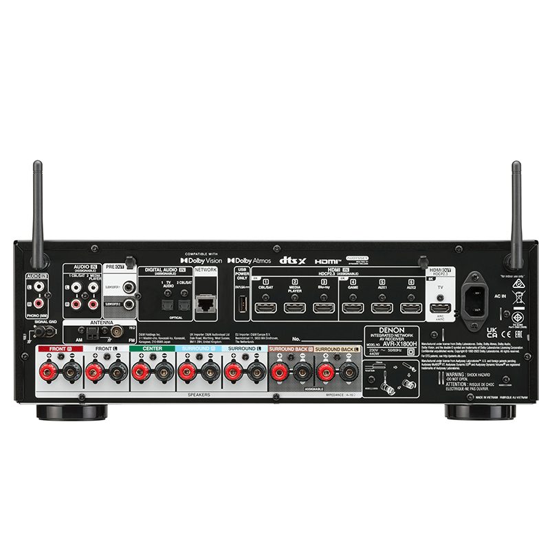 Denon AVR-X1800H 7.2 Ch. 80W 8K Dolby Atmos AV Receiver Powered by HEOS™