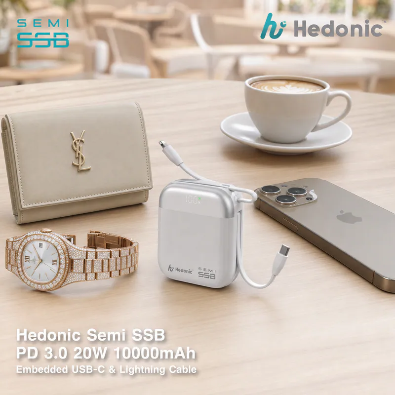 香港行貨 一年保養 CCC 認證 (二維碼) Hedonic™ Semi SSB PD 3.0 20W 內置USB-C & Lightning Cable 行動電源 (A21-B), 81088_81089_81090