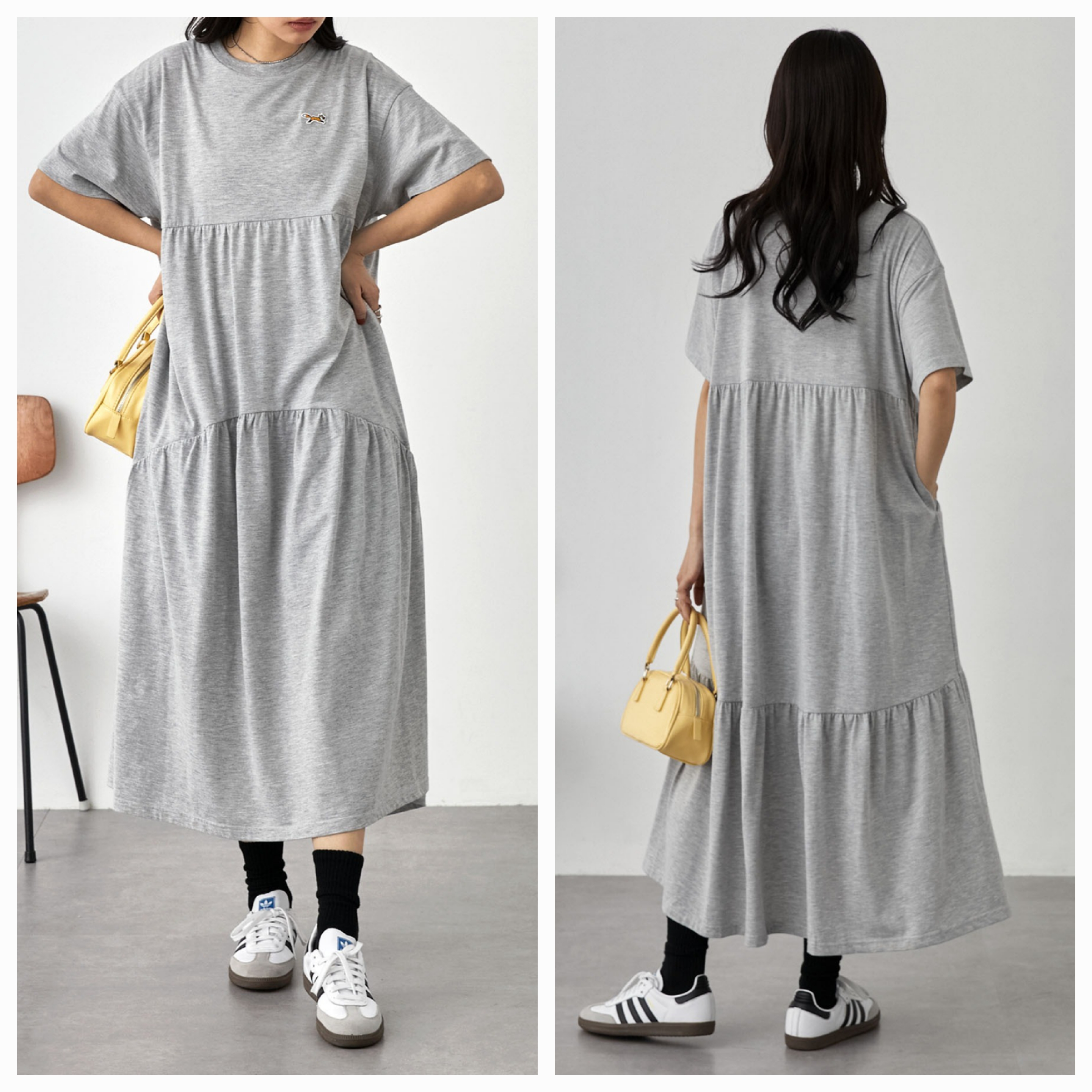 【✨️日本🇯🇵 pre-order 刺繡logo蛋糕連身裙✨️】 【共7色 | Free Size | 黑色/灰色/啡色/海軍藍/粉藍/紅色/黑白間條】
