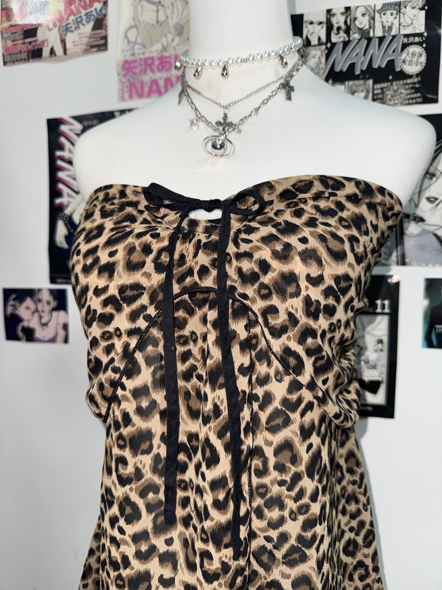 Leopard Print Strapless Tube Top with Front Tie