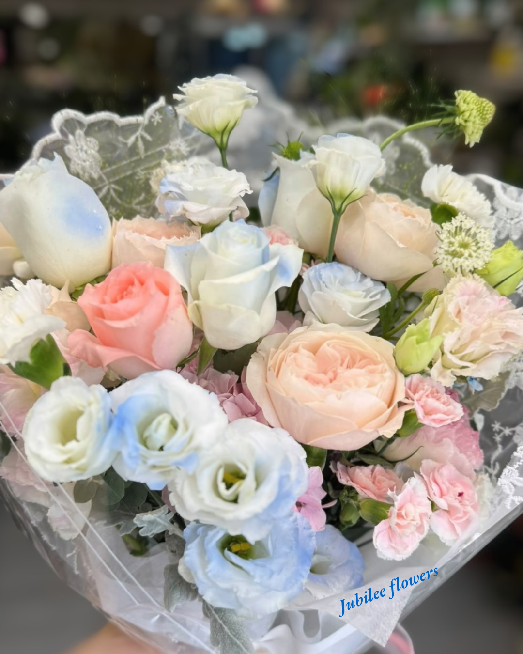 碎冰藍玫瑰 · 粉玫瑰混搭花束