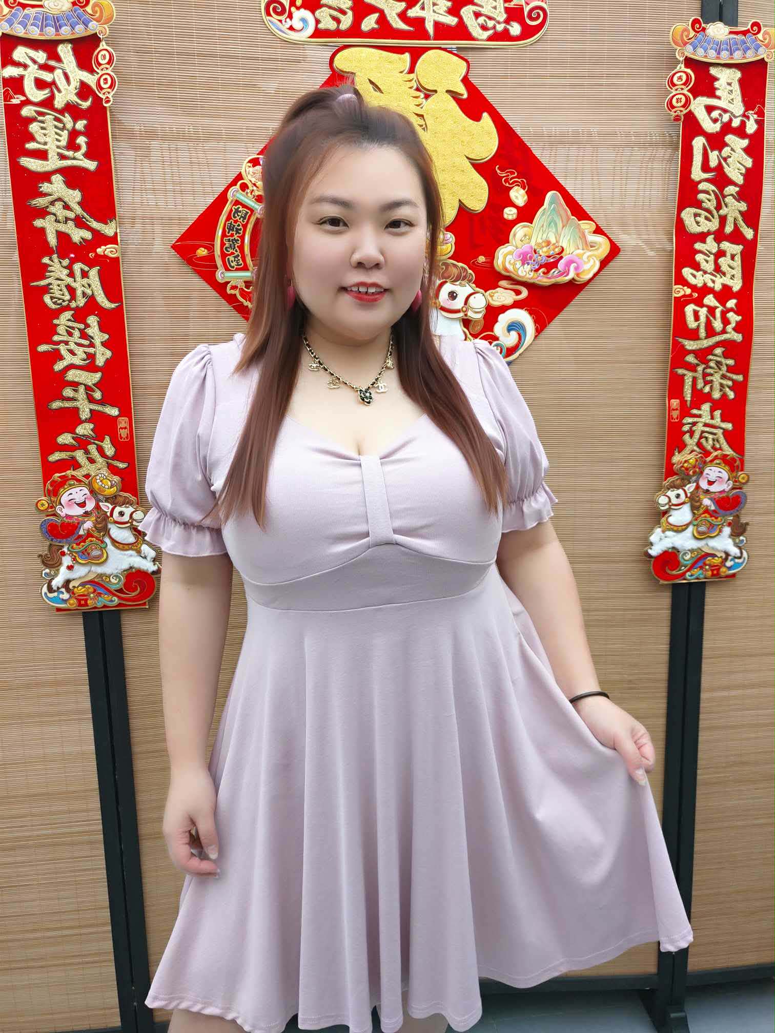 DDH04 8837(B4) 胸前皱褶设计附垫连衣裙