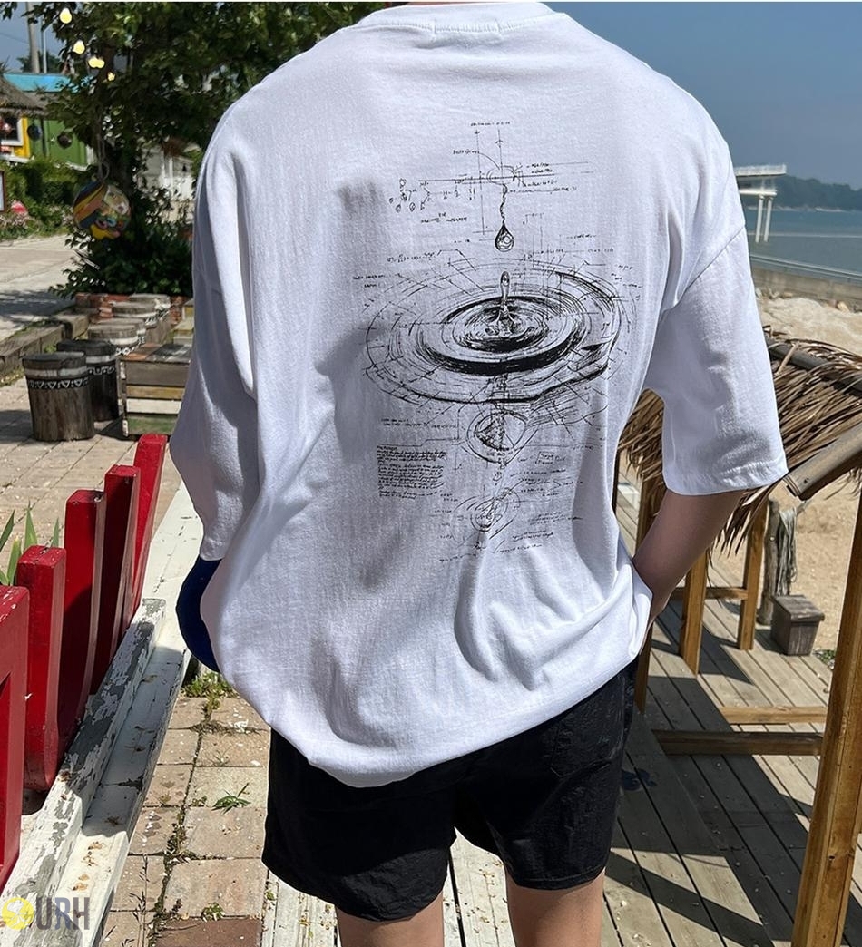 【100%保證韓國直送】Drawing Graphic Front Lettering 復古手繪線條立體幾何圓領重磅寬鬆短袖Tee 👕 [2 color] RG165892