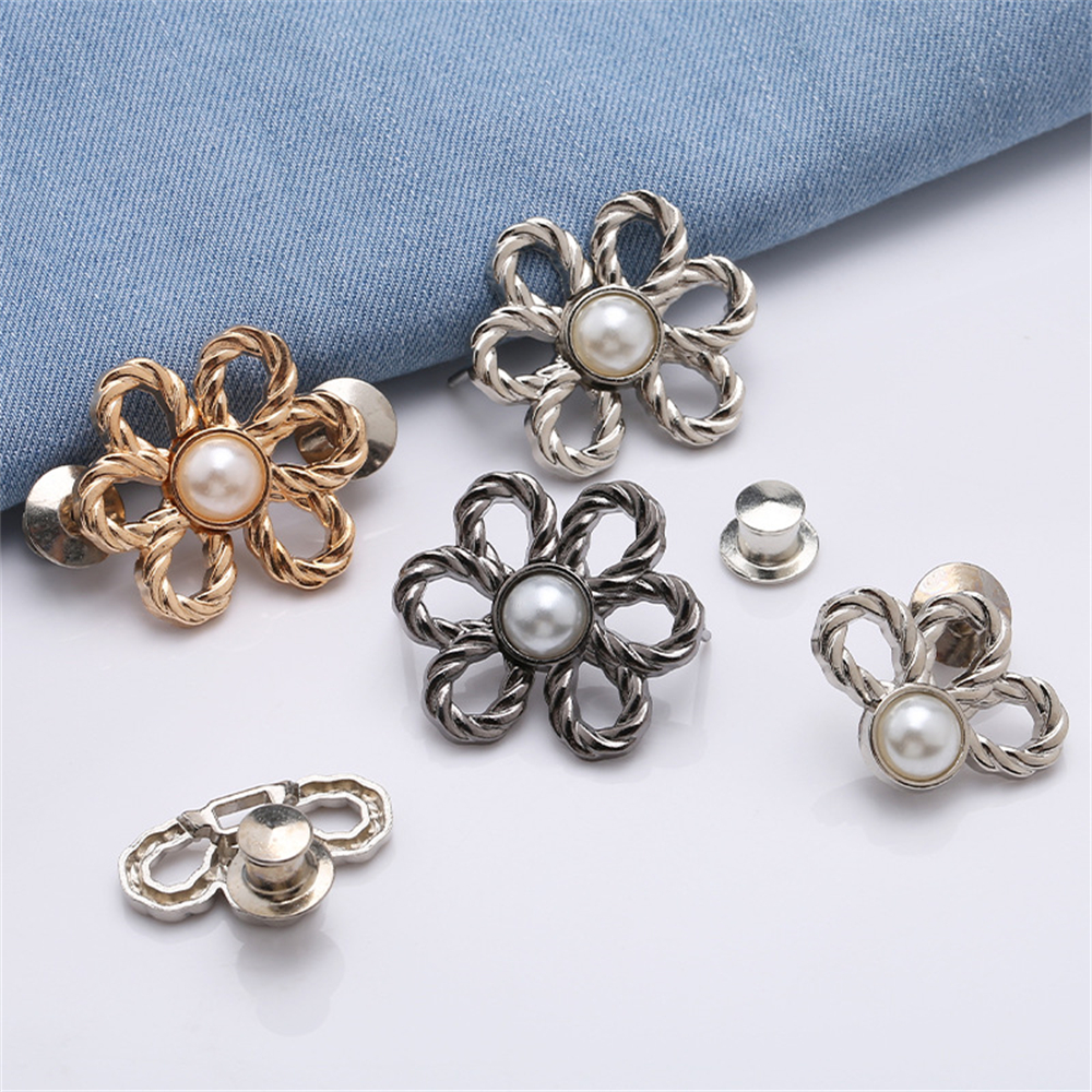 花朵收腰扣 可拆卸 免釘免縫線 腰圍調節扣 收腰對扣 金色 [平行進口] HK2728