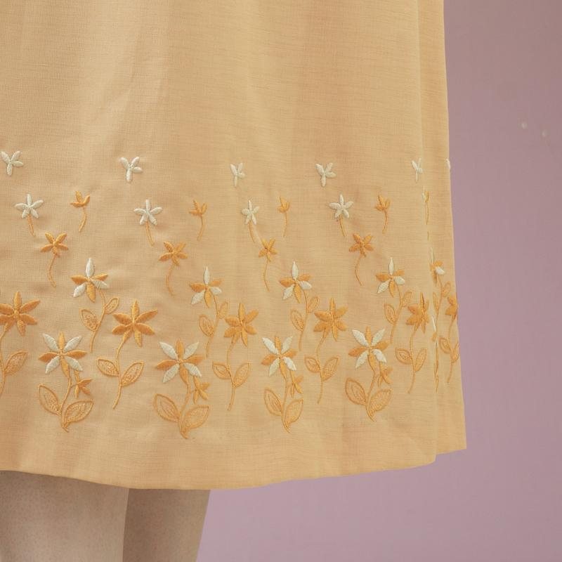 Vintage Japanese Design Peach Orange A-Line Tea Length Summer Skirt -Waist 25~28" (MT1606-57)