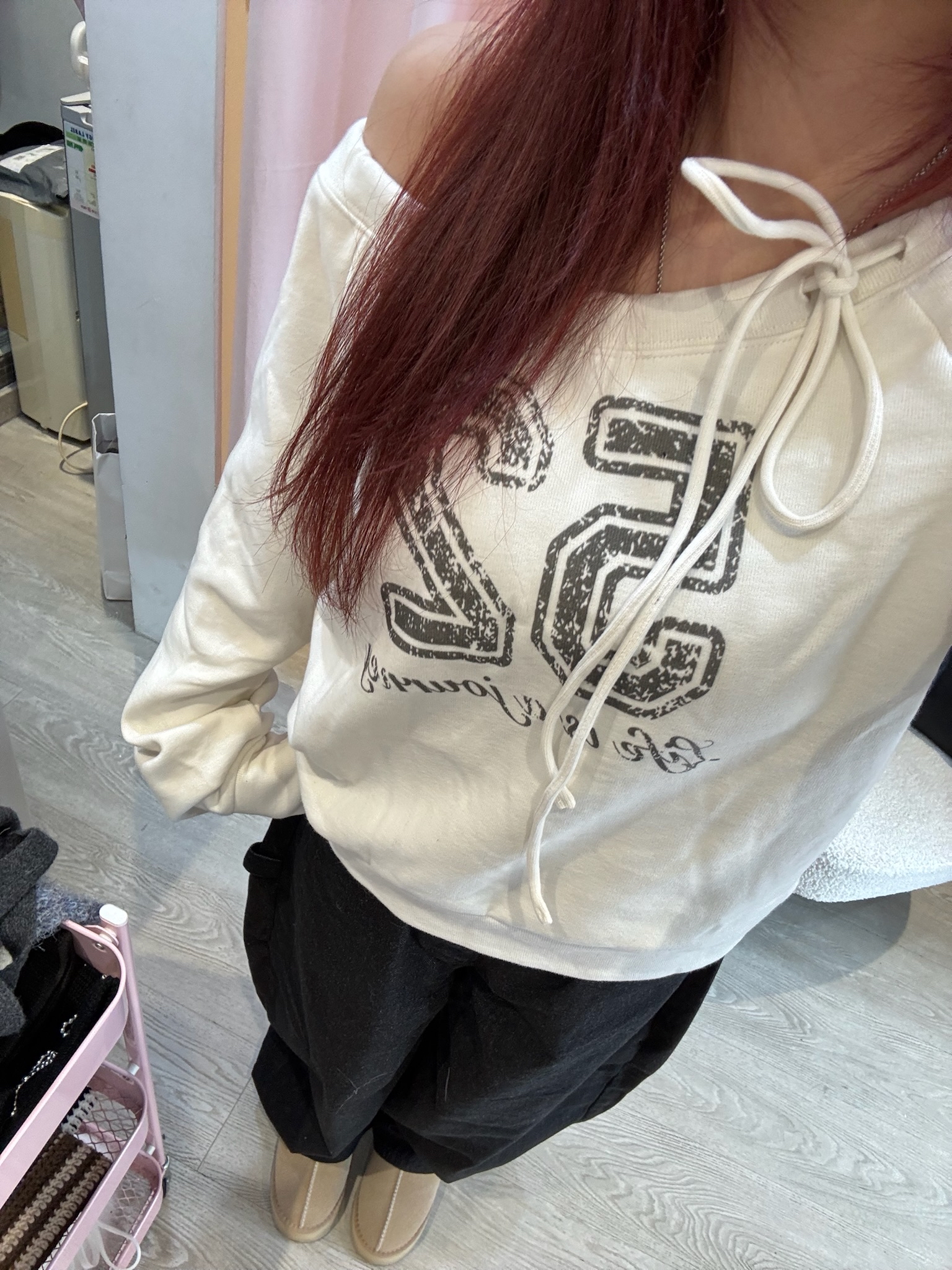 已售罄❌超靚！韓國52蝴蝶結一字膊Hoodie 