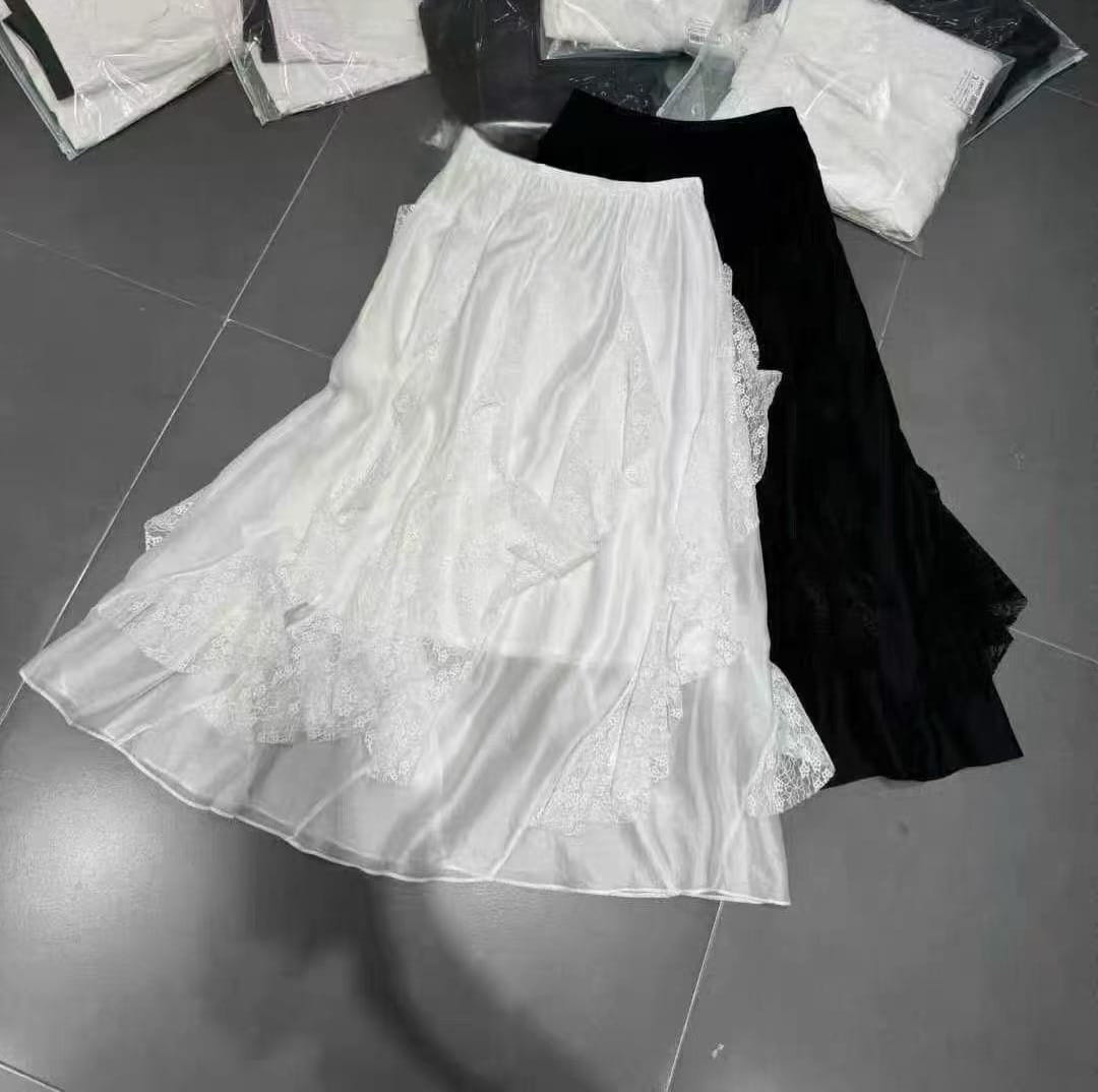 雪紡拼蕾絲半截裙
