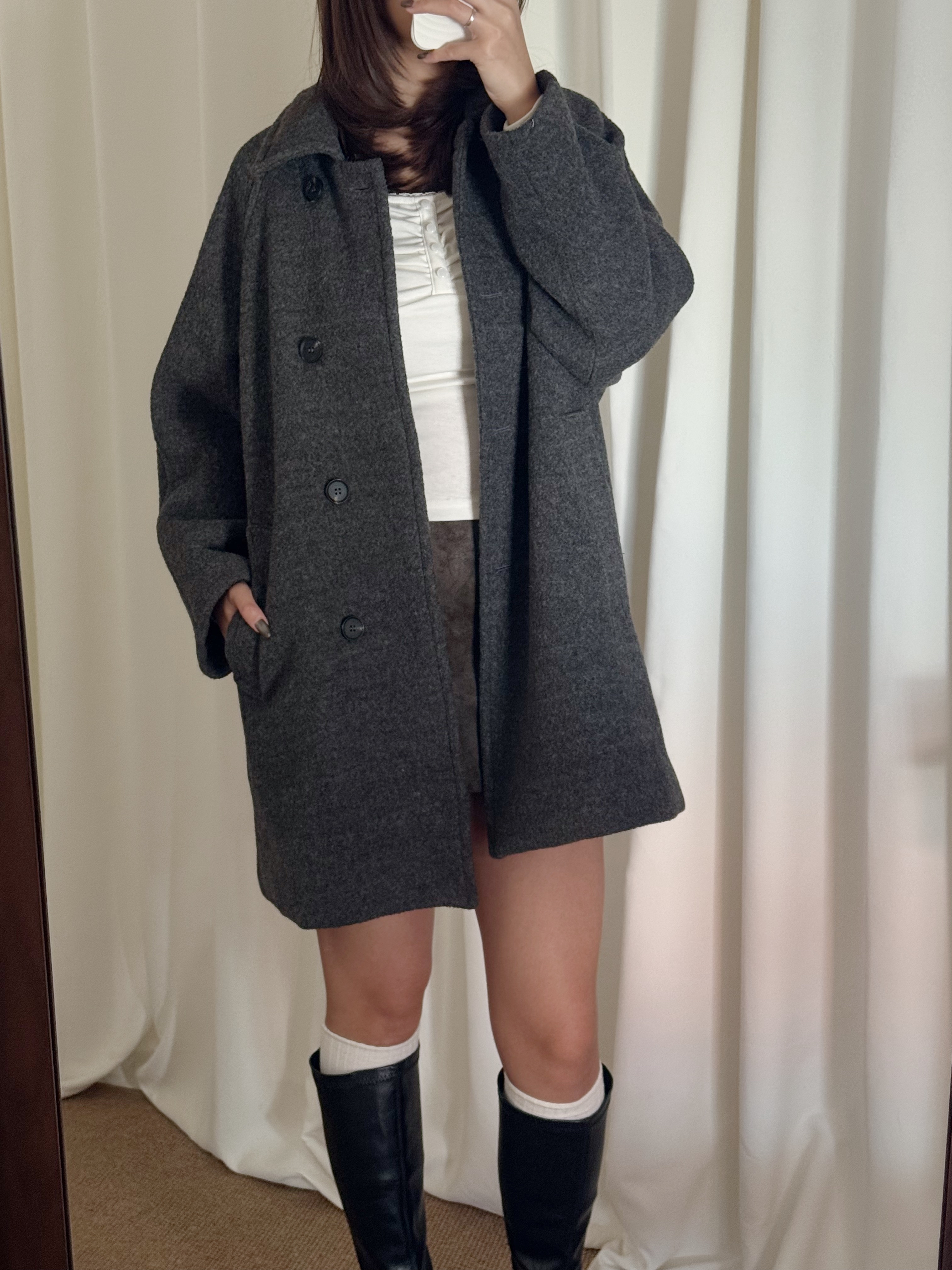 [100%wool🐑][高質大衣!]翻領羊毛中長大衣(兩色入)