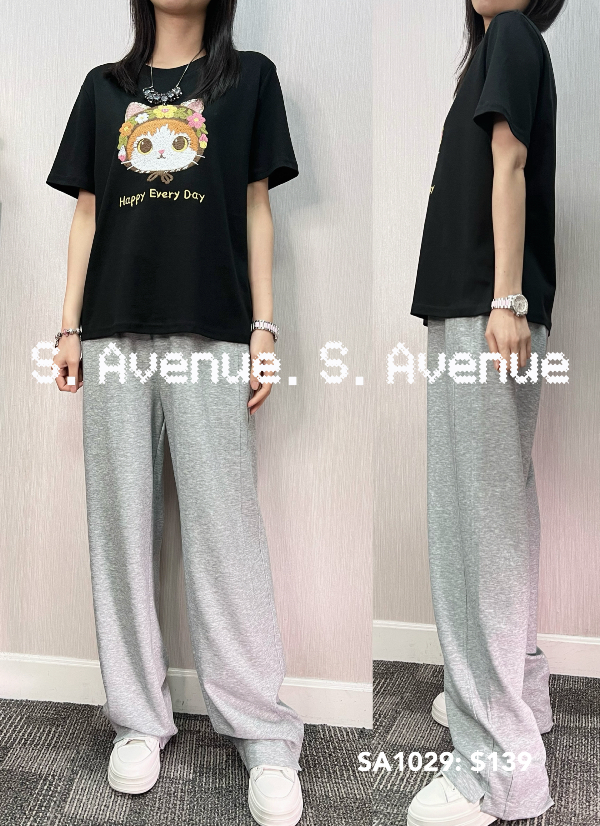 SA1029: 短袖繡可愛貓貓tee