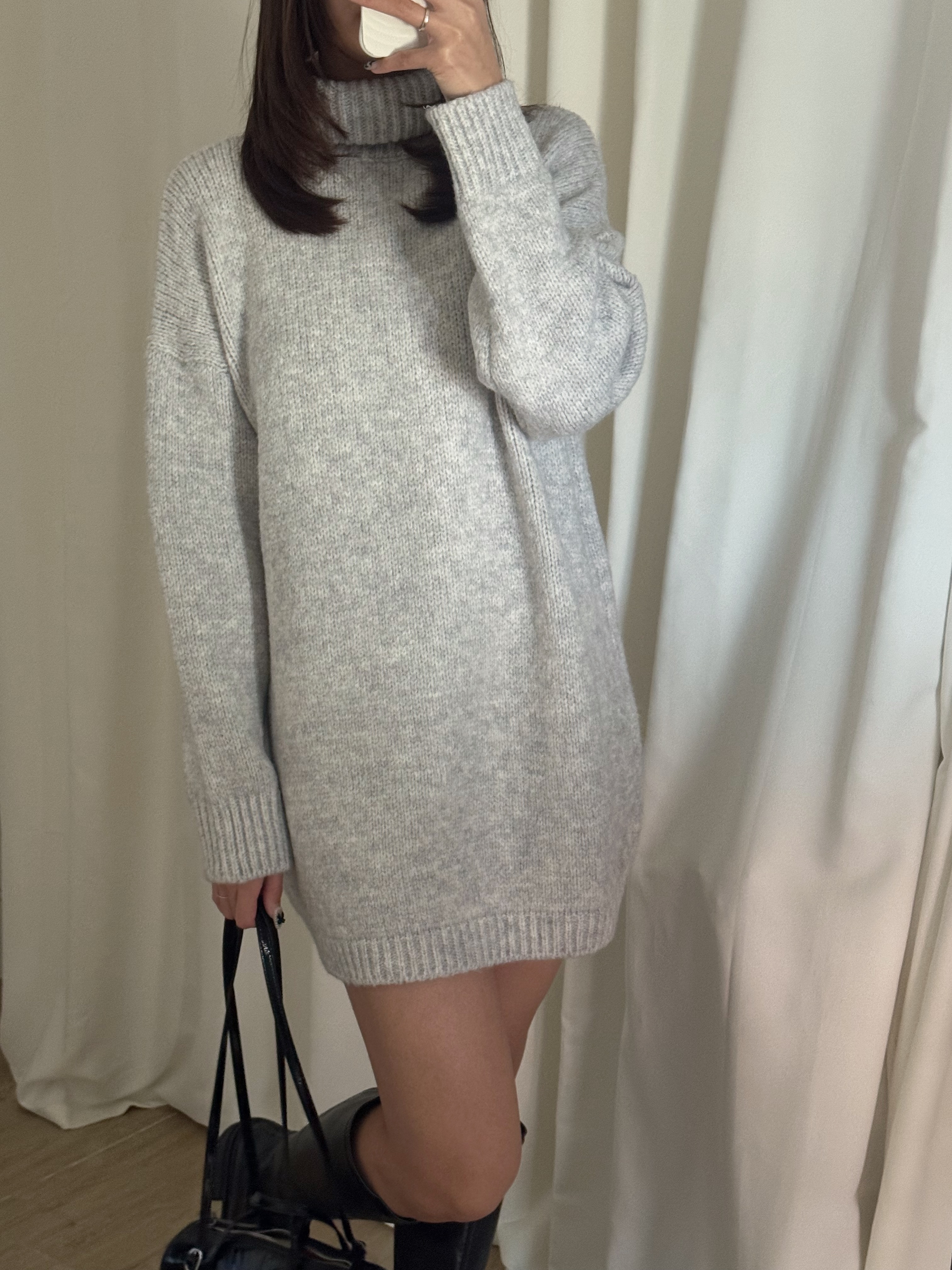 [高個子必入!]高領寬鬆針織連身裙(兩色入)