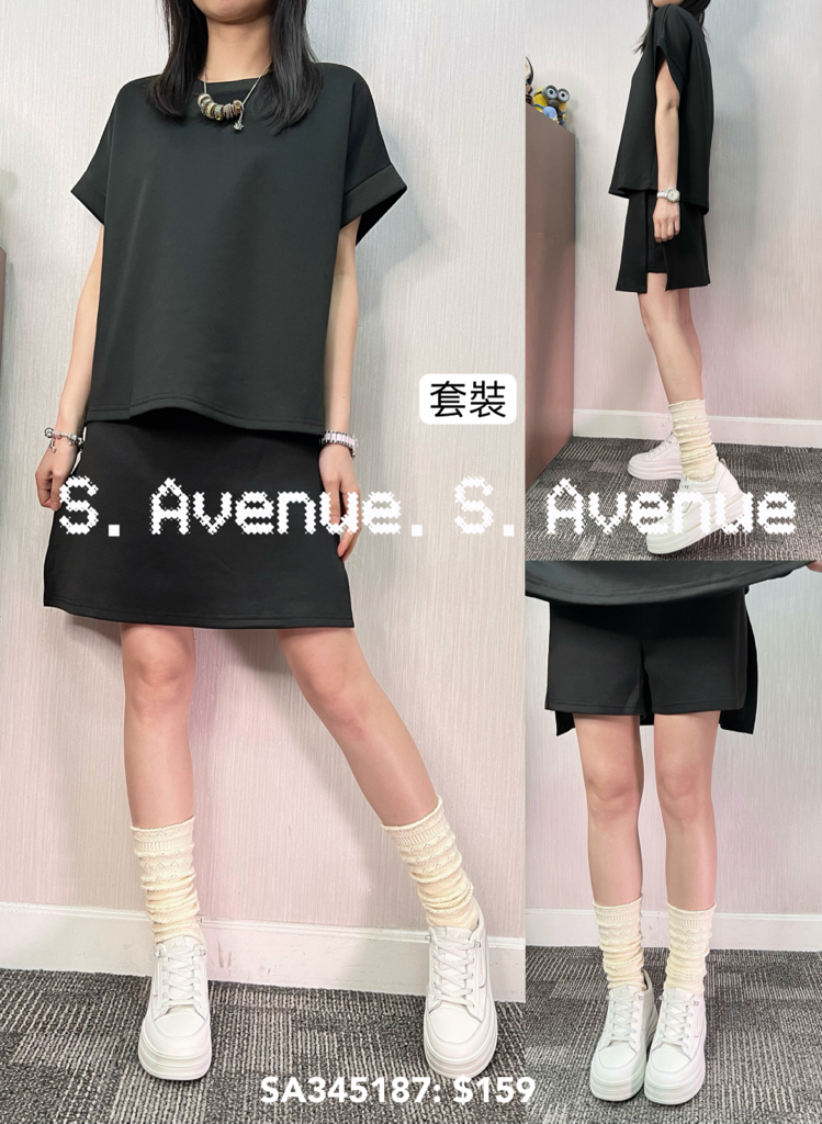 SA345187: 短袖淨色tee配半截開叉裙褲套裝