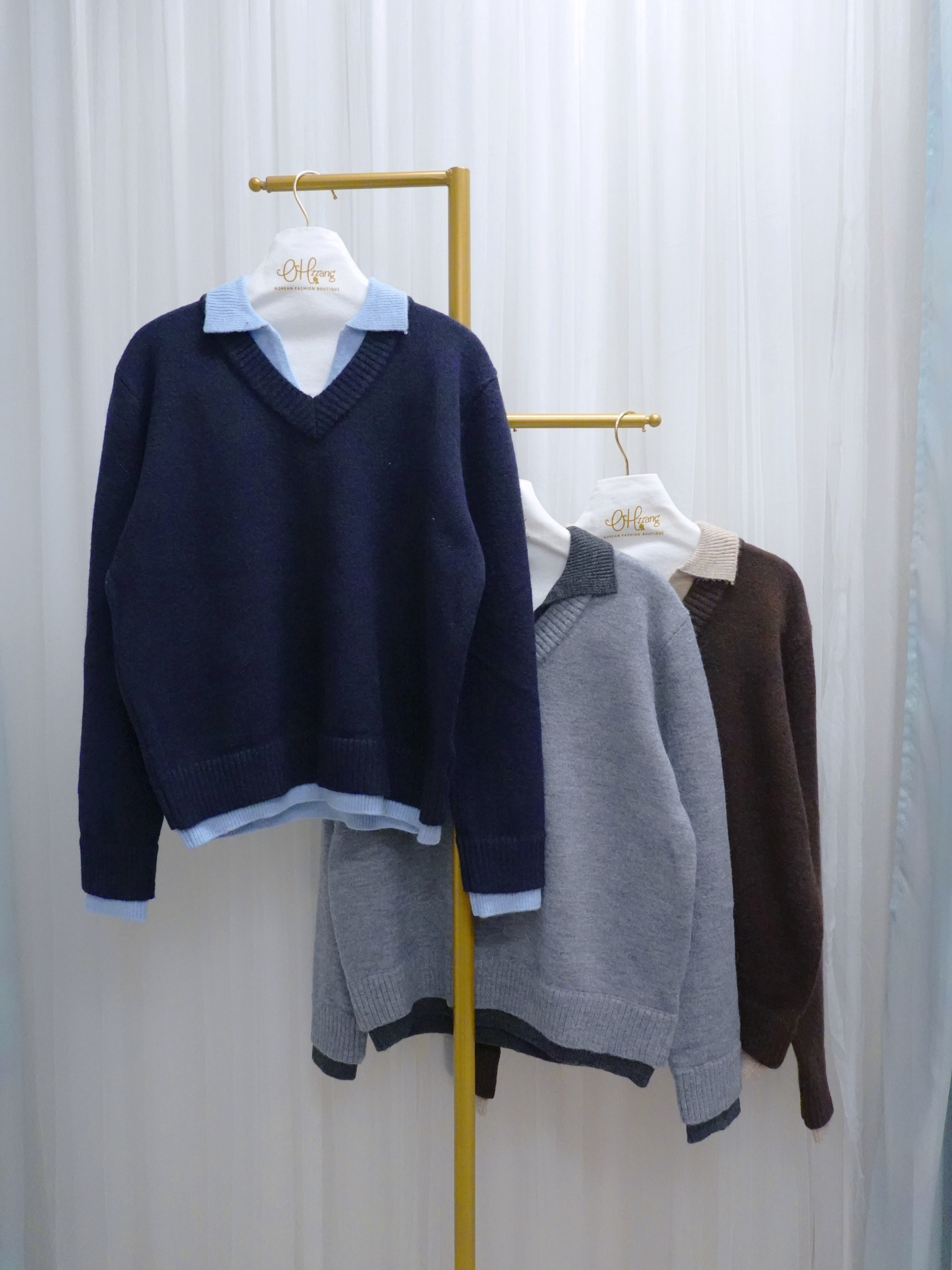 TOP12_11 假2件拼領KNIT (3色)