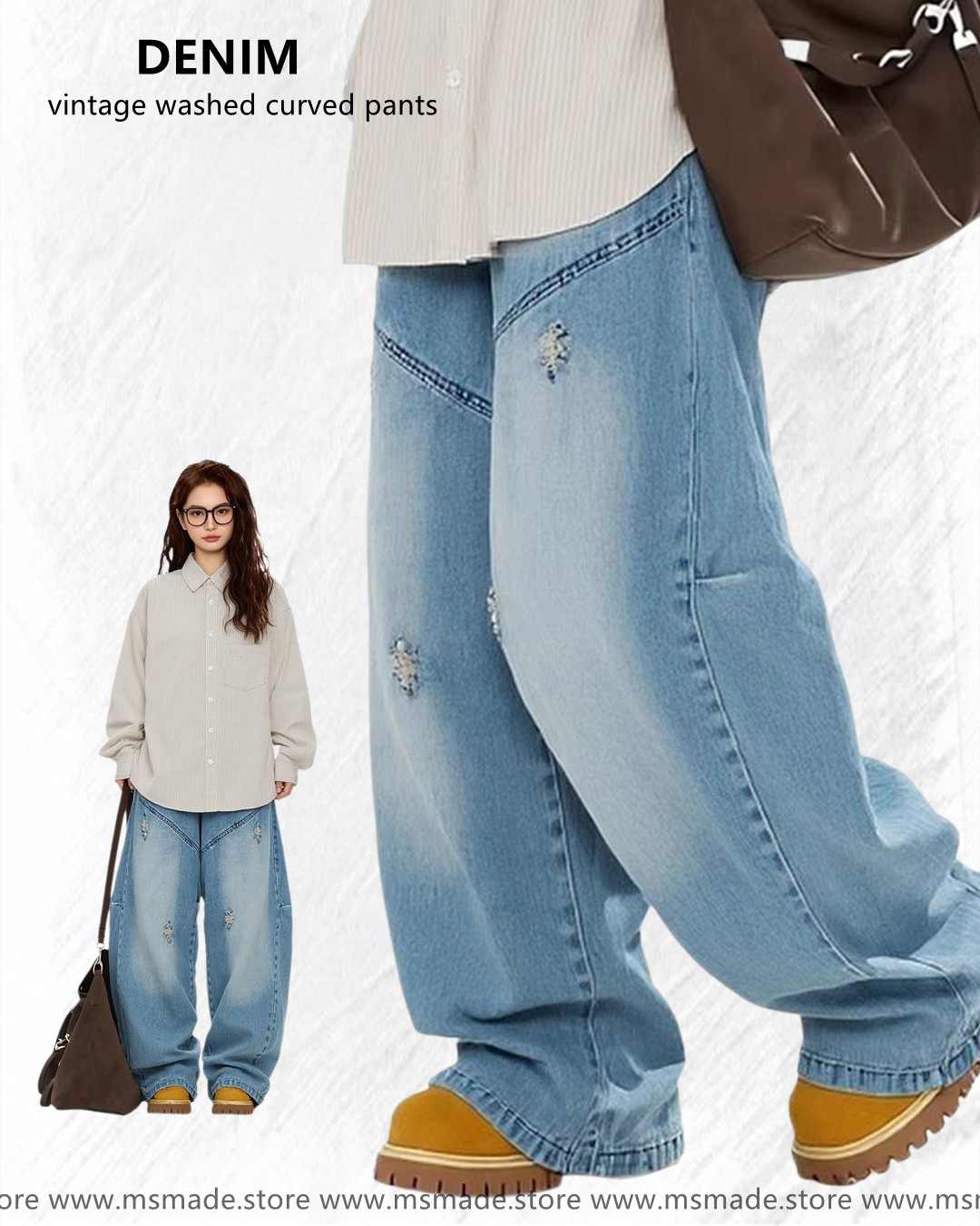 M25259 水洗破洞彎刀牛仔褲