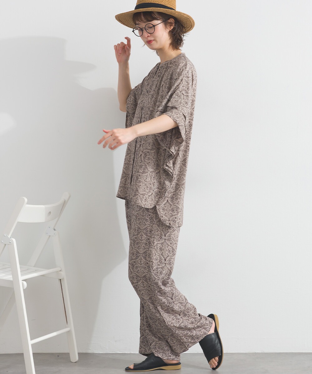 LP - 植物圖案鈕扣襯衫 (木碳色)