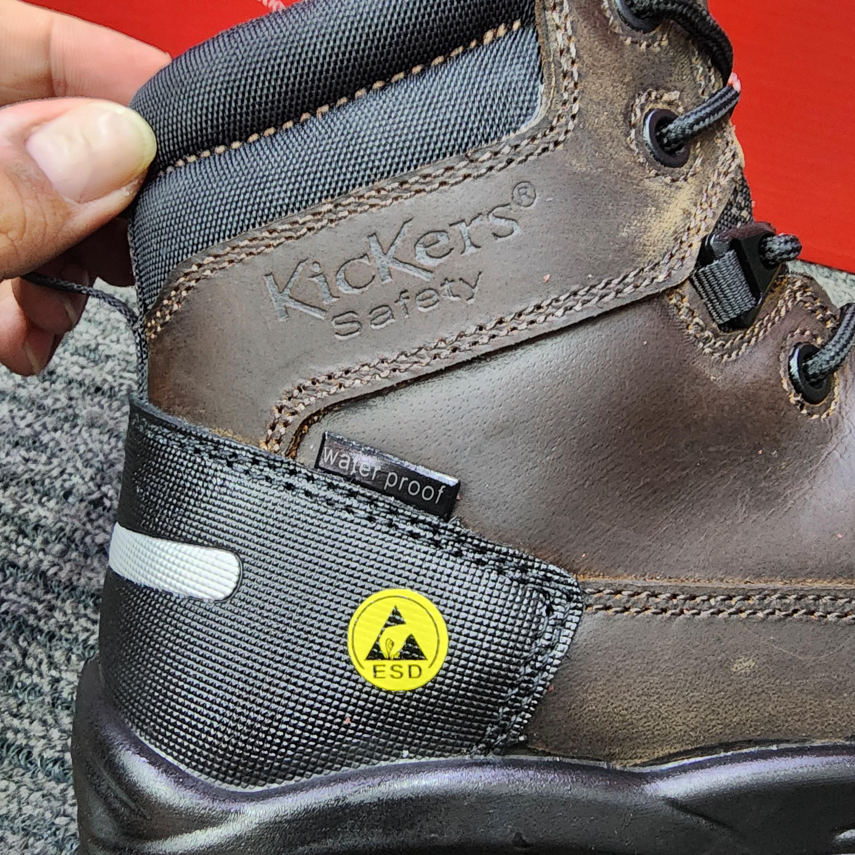 KicKers Safety Shoes 3066 Mid Cut Lace Water Proof ESD Full Leather Brown   