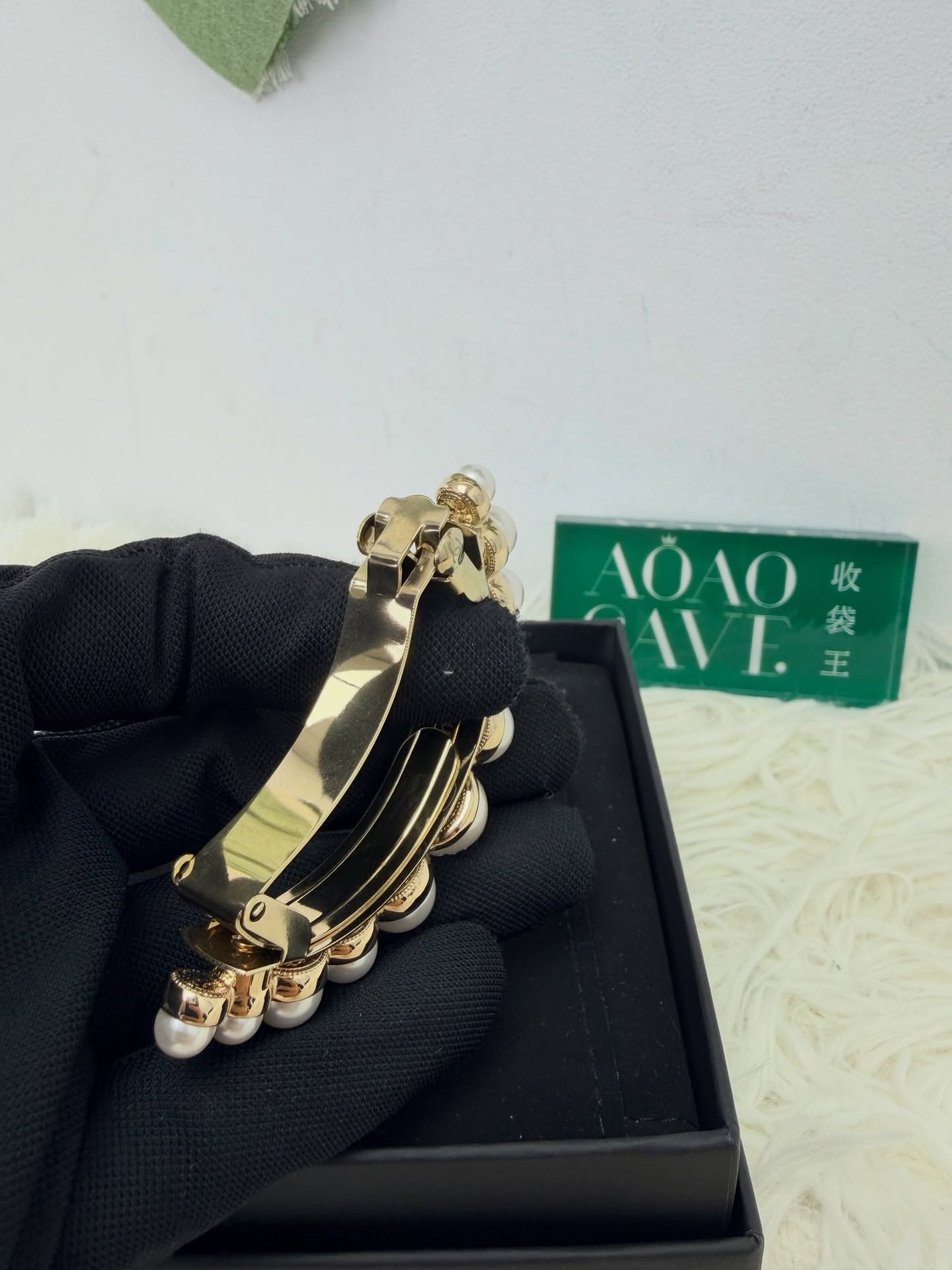 Chanel🤍PRE OWNED 珍珠水鑽半圓弧 淑女氣質彈簧髮夾🖤