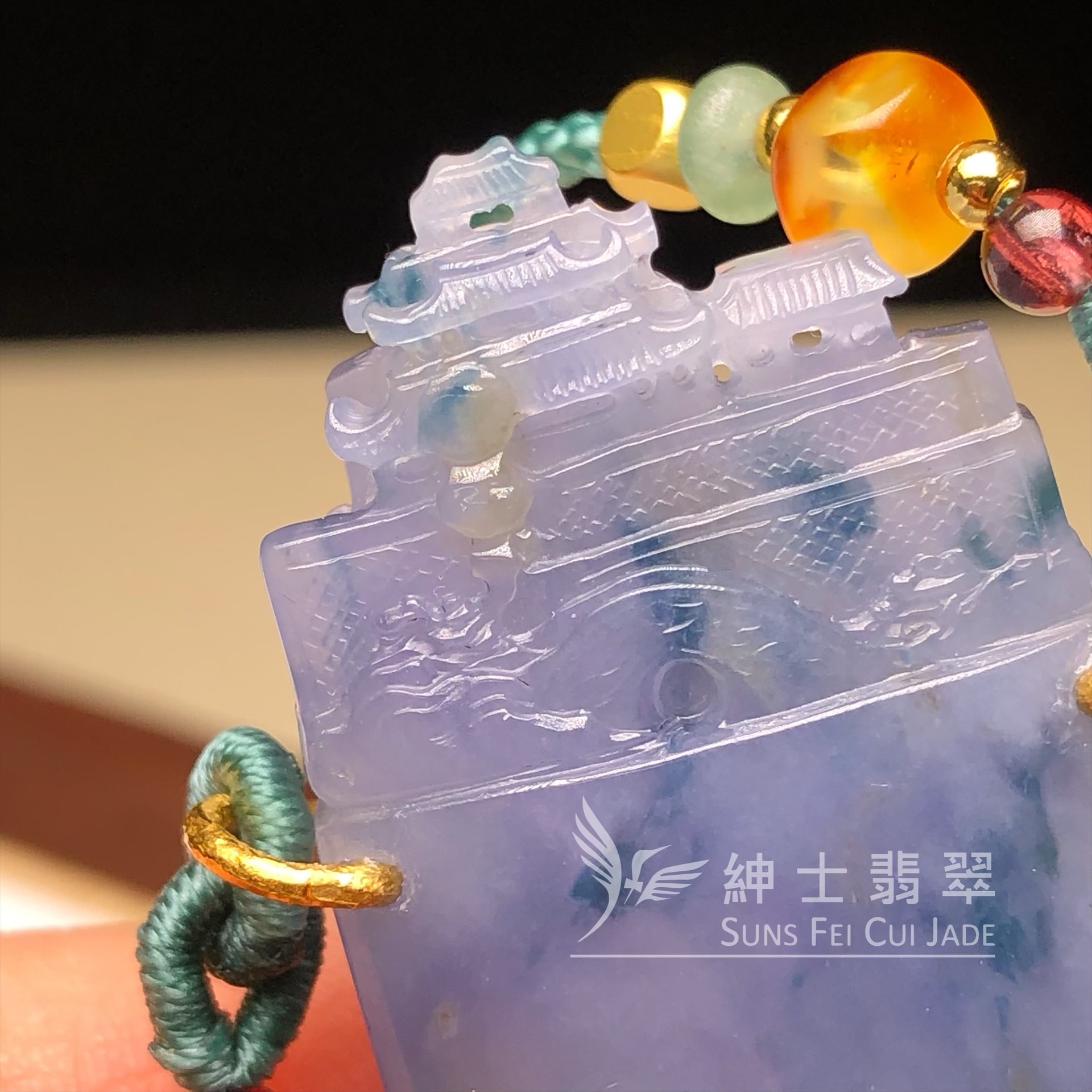 B08622 濃茄紫飄花亭樓風格無事牌