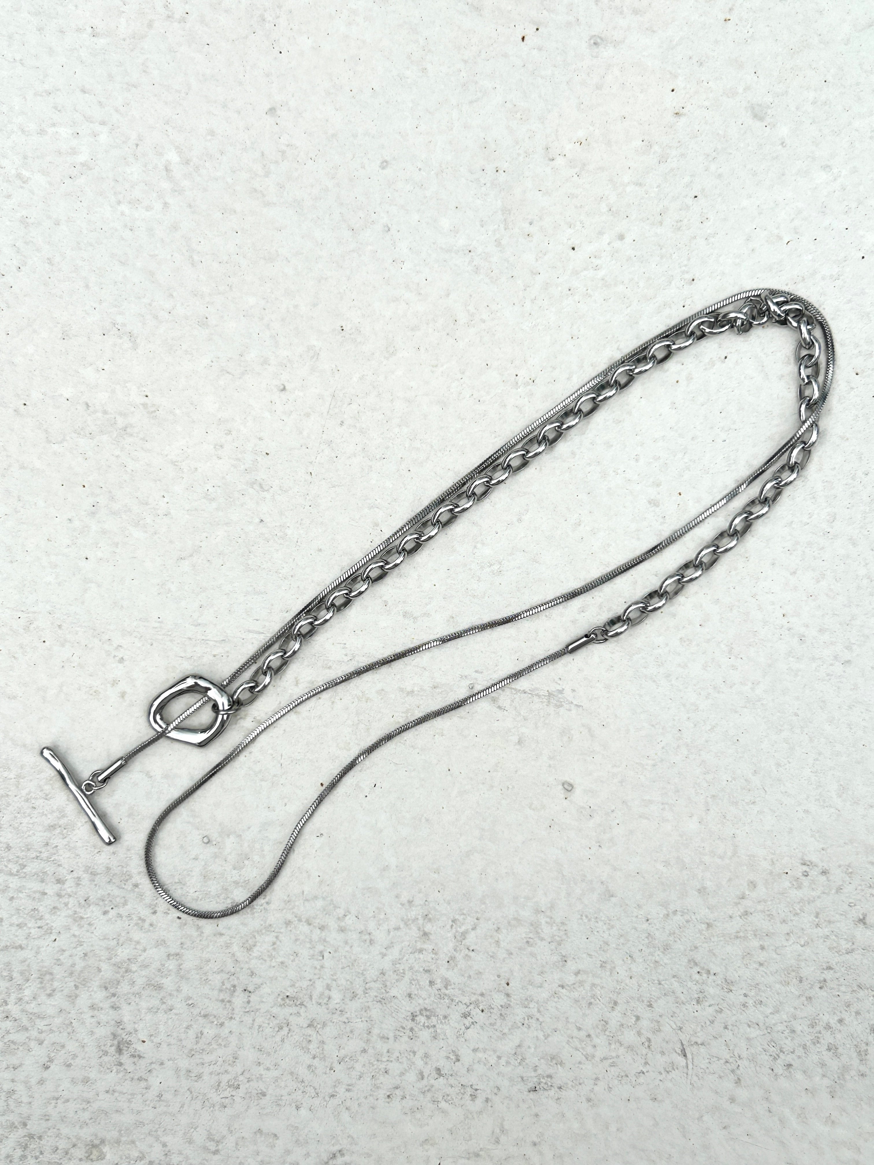 Silver dual chain OT stainless necklace