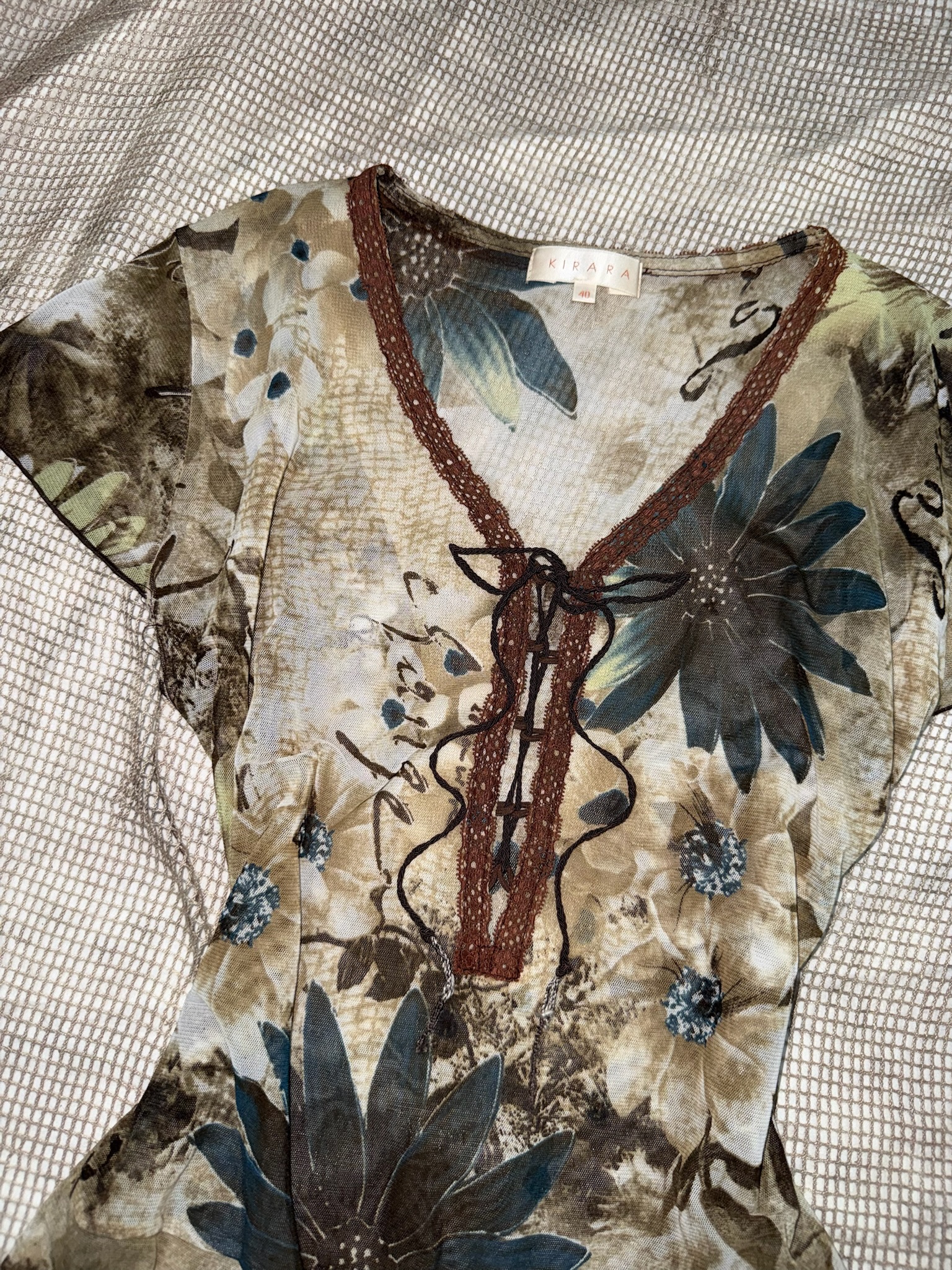 Fairy Grunge Floral Lace-Up Mesh Top