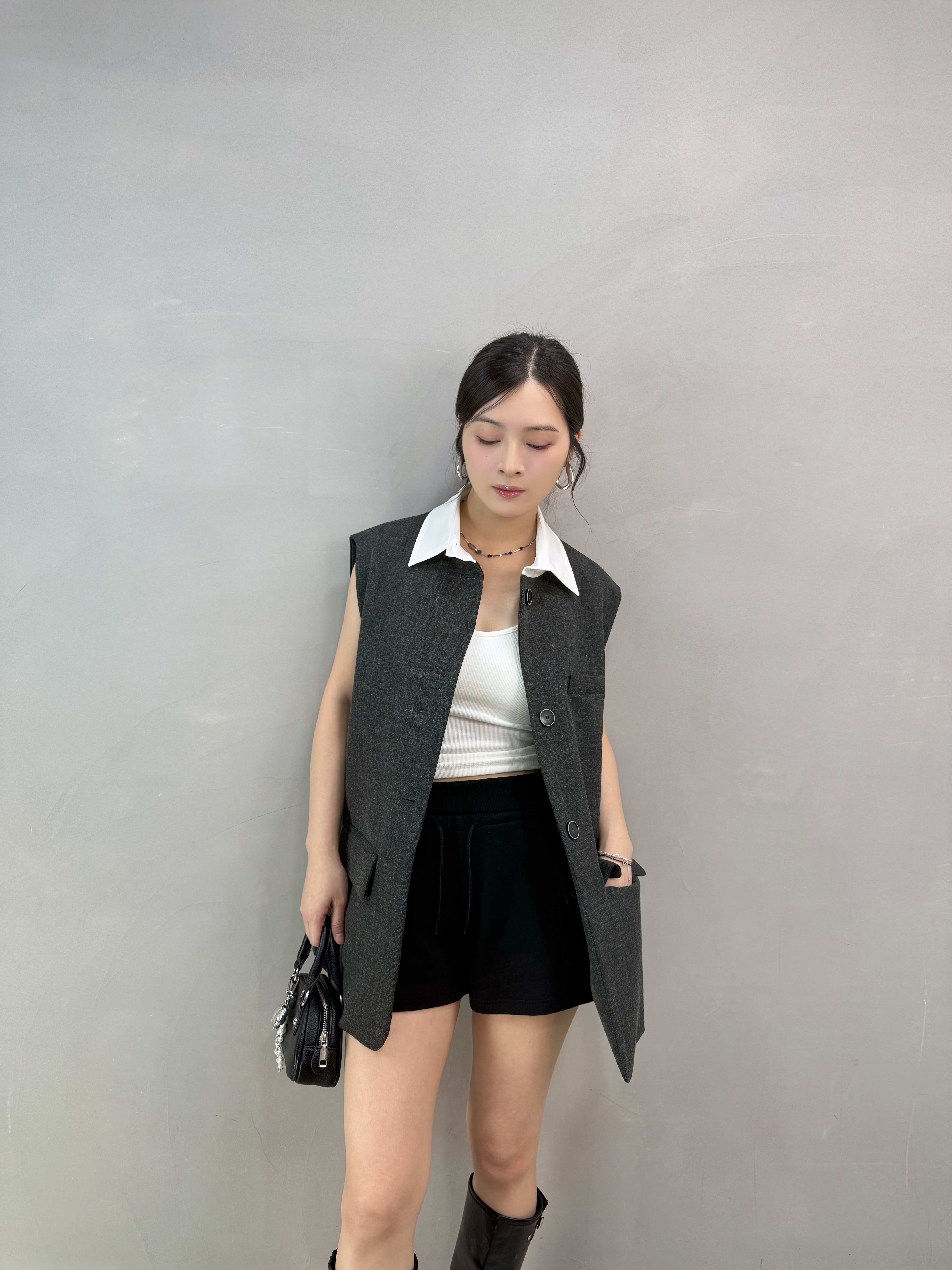 A14 拼恤衫領背心外套