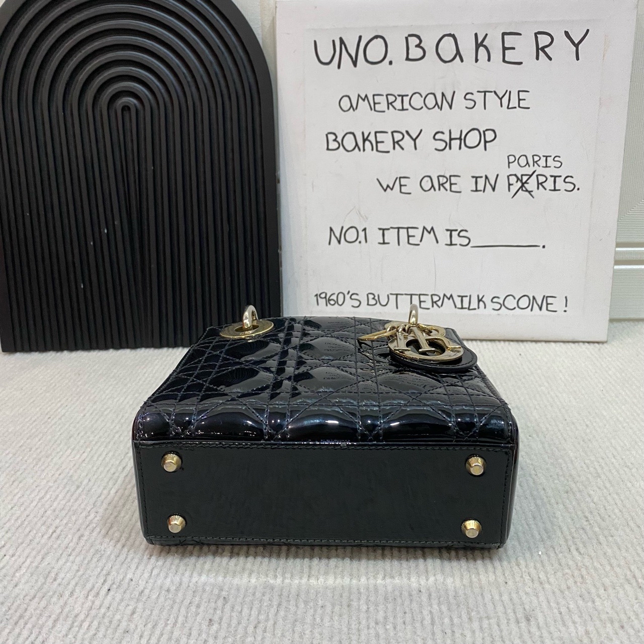 【預訂貨品】Dior 漆皮黑金三格戴妃包