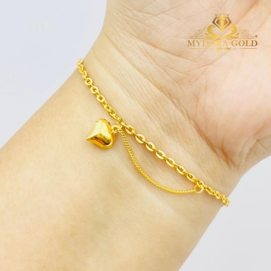 MYDORA Rantai Tangan Sauh Licin Fesyen Gantung Mini Love Licin l EMAS 916/22K