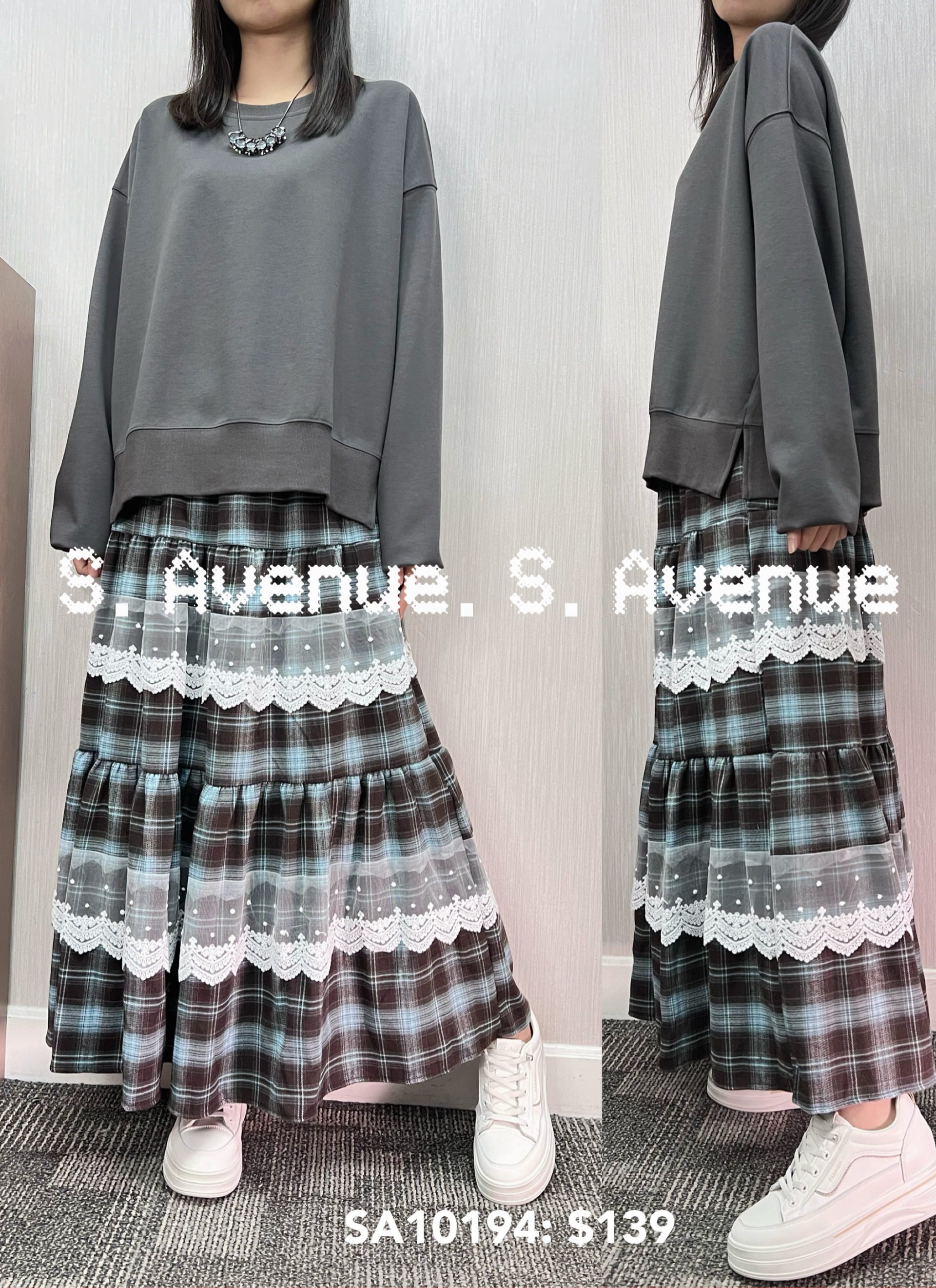 SA10194: 長袖淨色側開叉tee