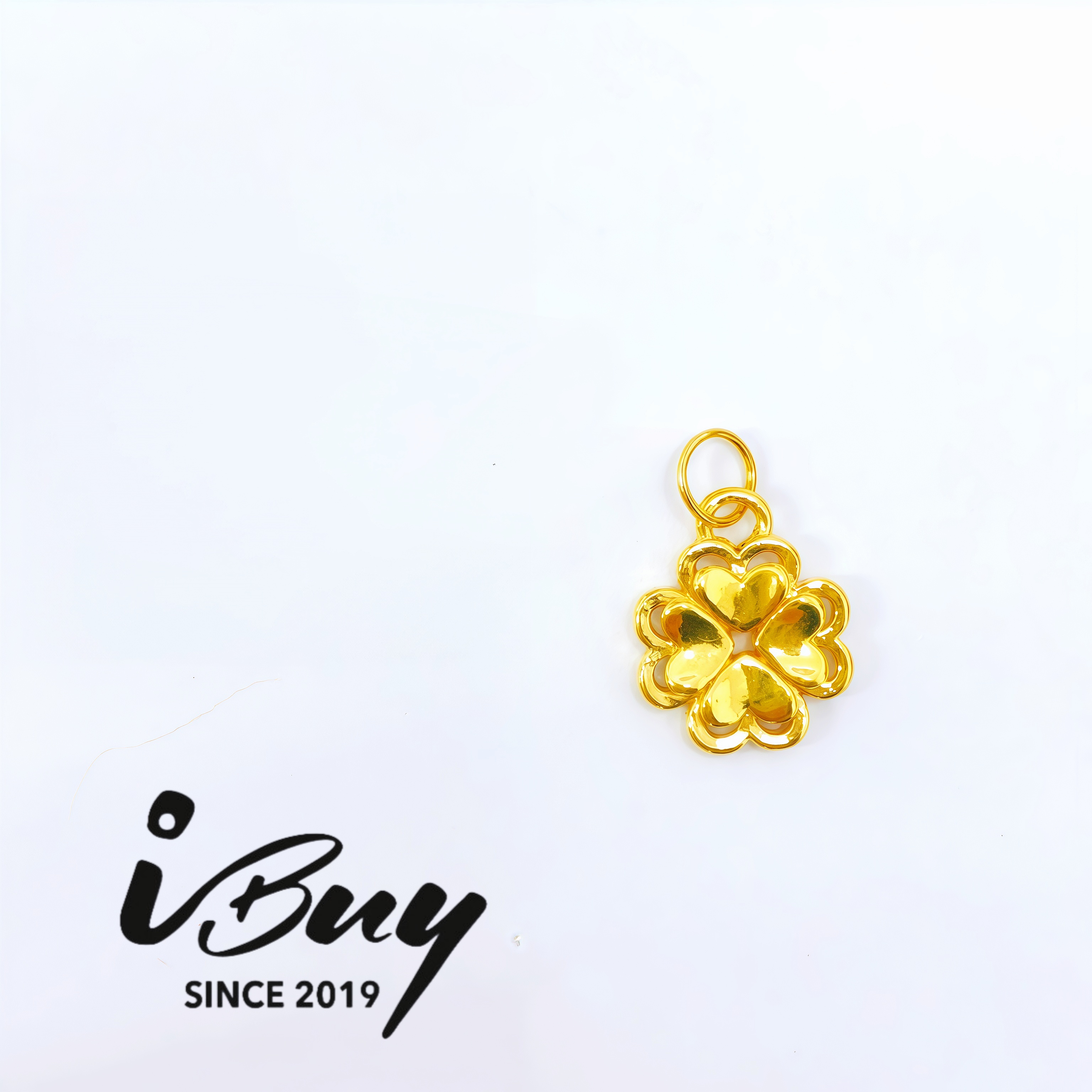 999 GOLD MINI HEART FOUR LEAF CLOVER PENDANT 999 金 爱心四叶草吊坠