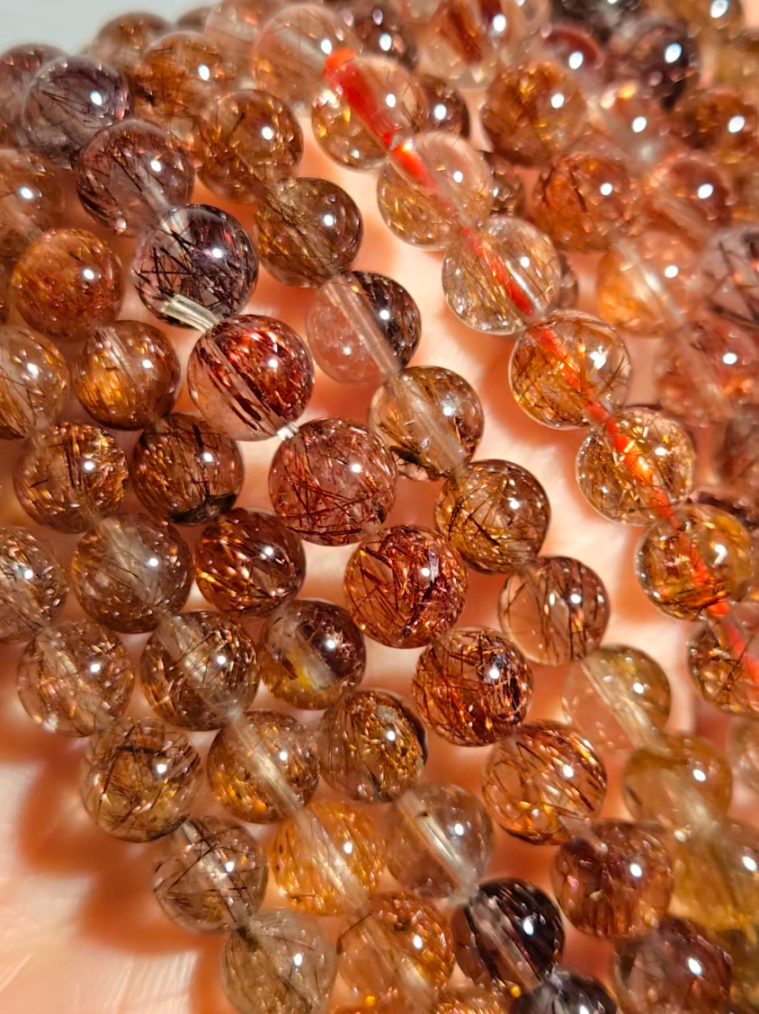 Copper and red rutilated quartz bead bracelets - RT1458