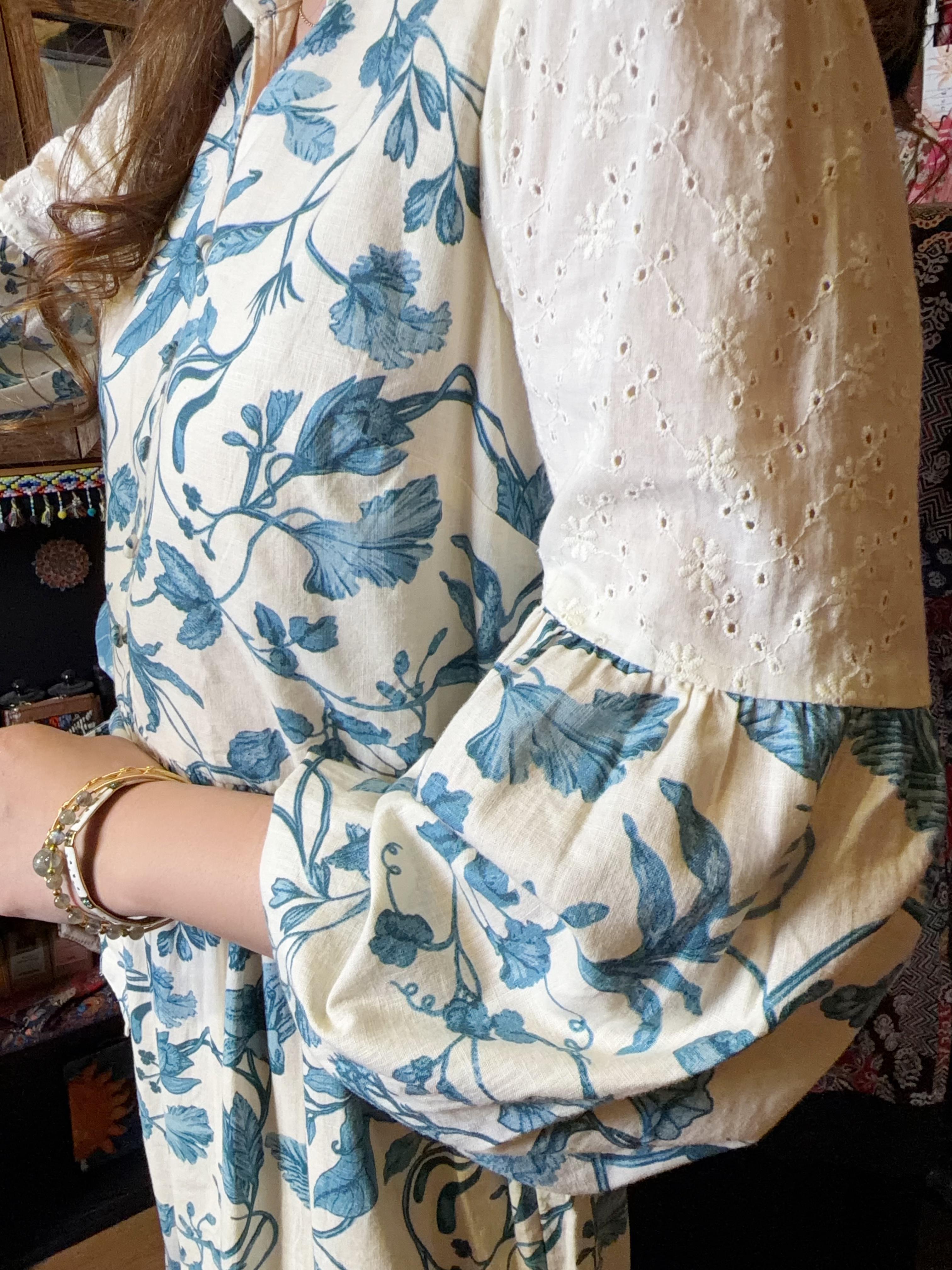 Blue X White Floral Frech Style 3-layer OP 50" #1155