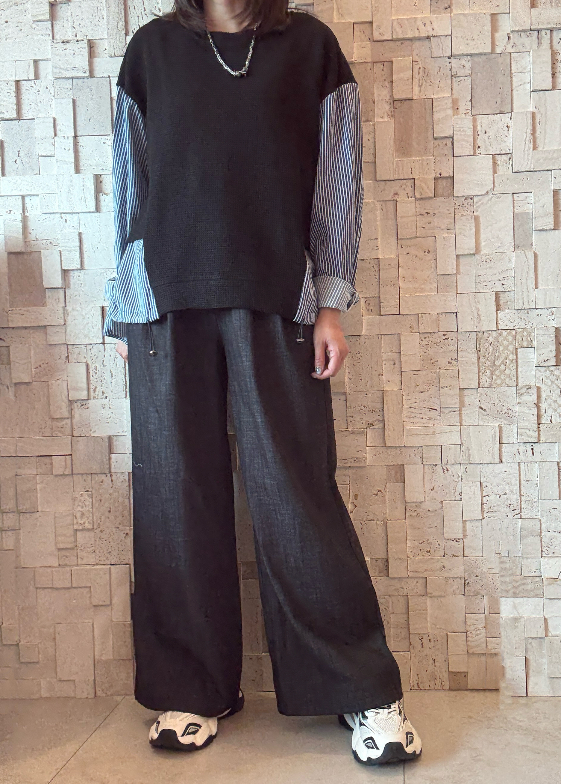 #1999 線棉拼條子Top