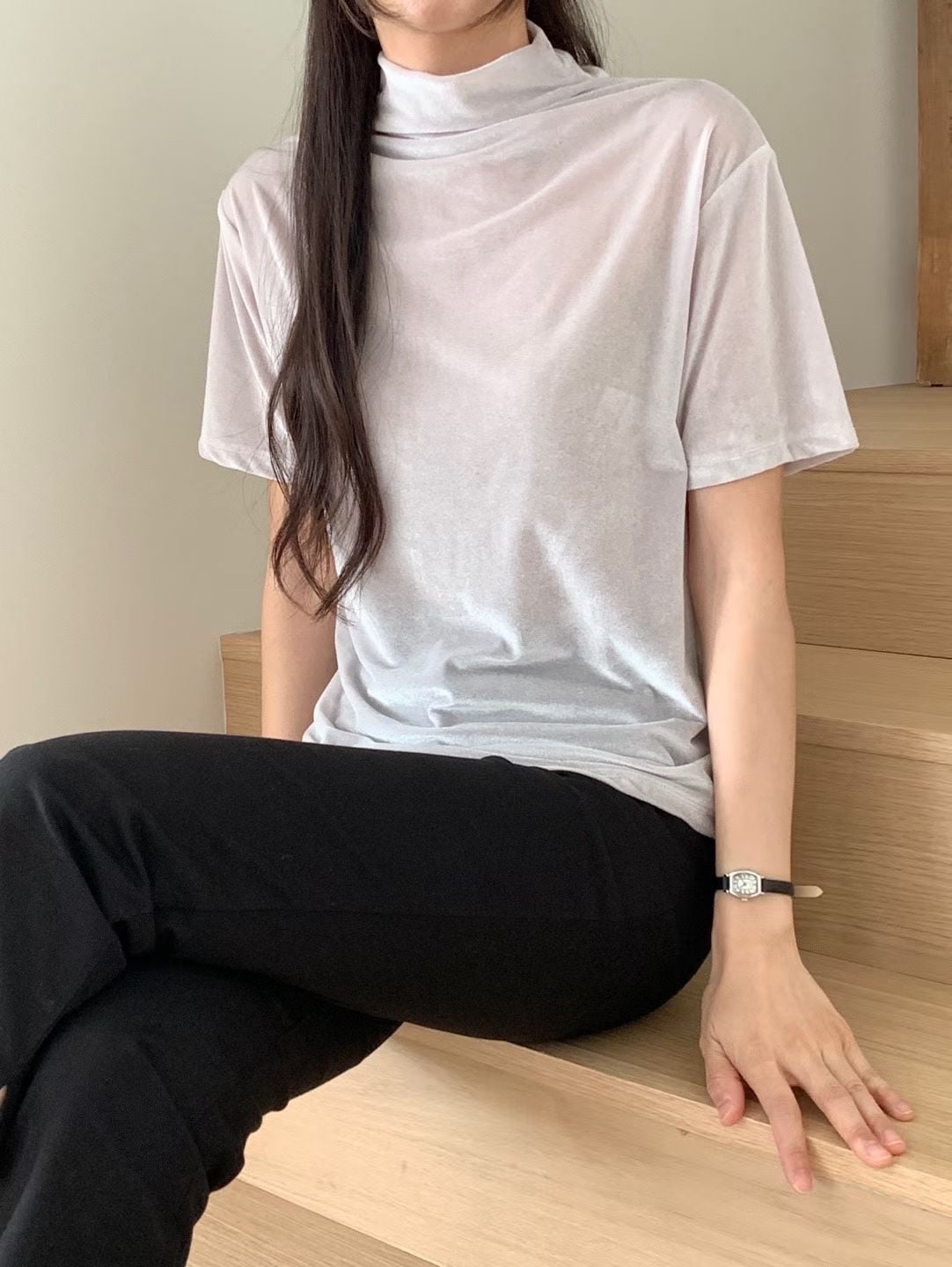 221500 企領短袖薄絲絨Tee