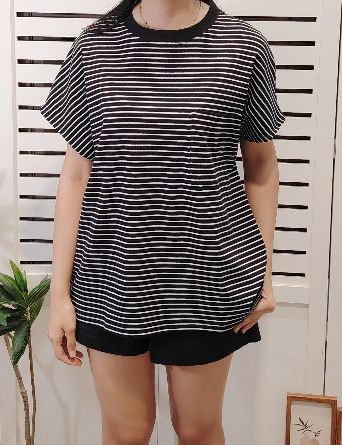 M5021 Over Size  Striped Round Neck Cotton Tee