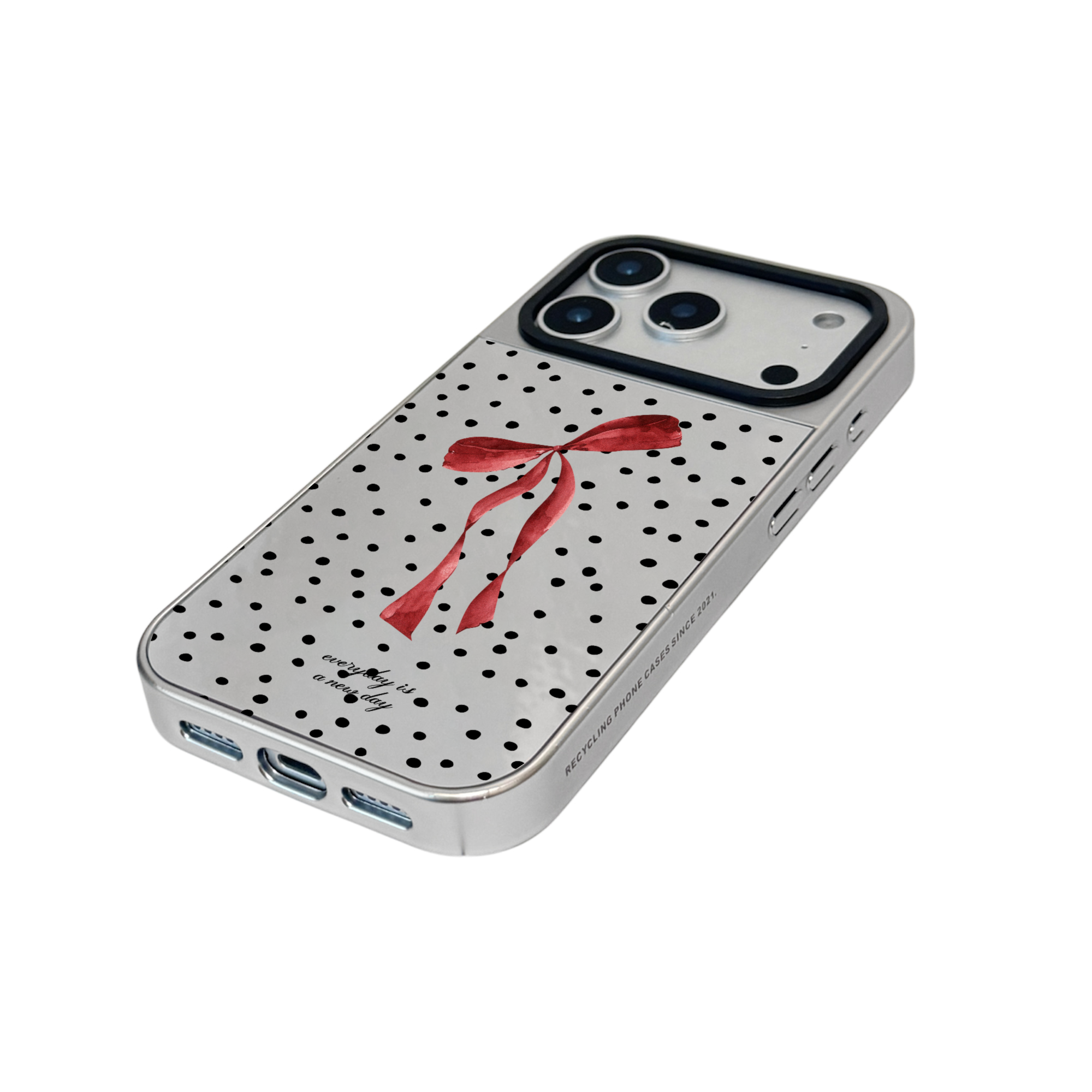 【Rosé Parisien Bow with Dots】銀框鏡面MagSafe iPhone Case