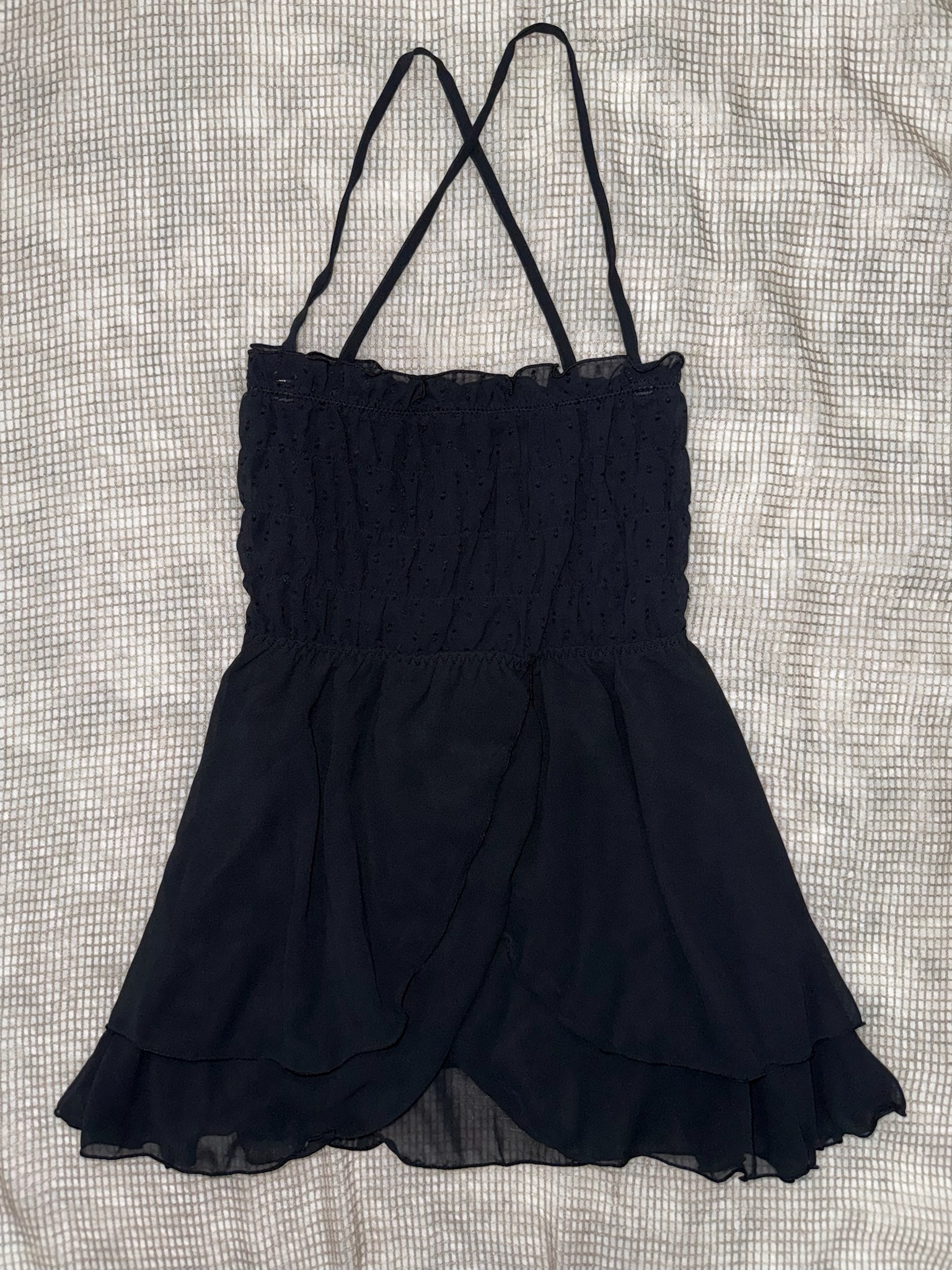 Black Cross-Back Ruffled Tiered Tunic
