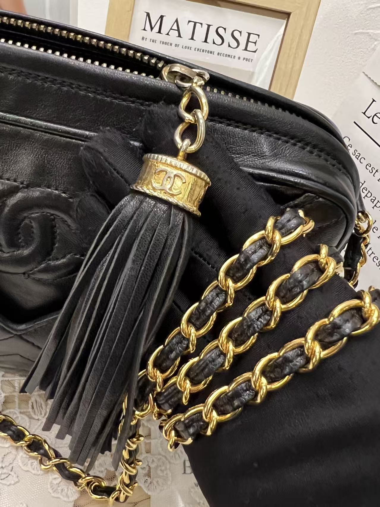Chanel Vintage Chevron Fringe Camera Bag