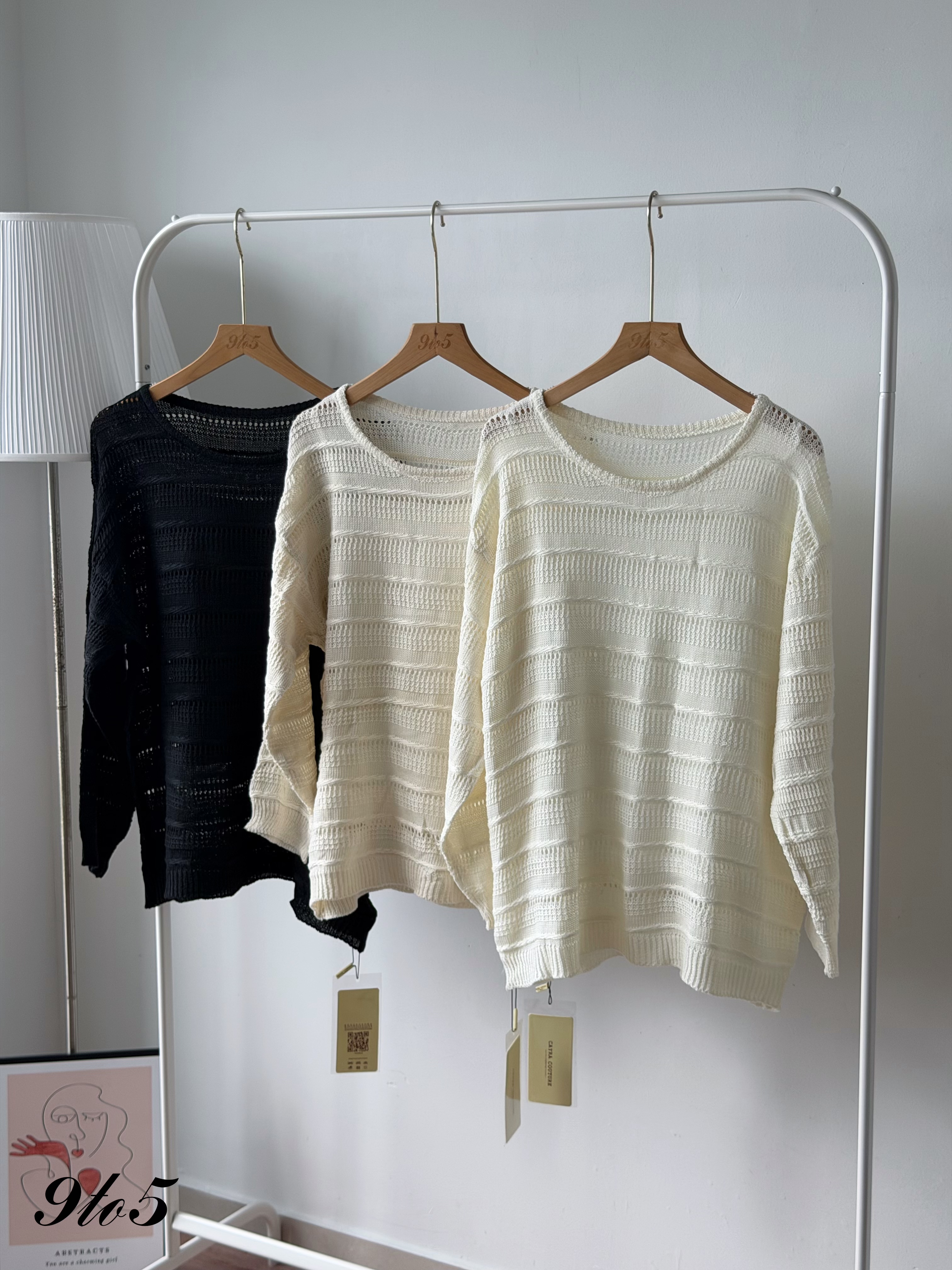 T4545 Long Sleeve Crochet Knit Sweater - 3 Colors 