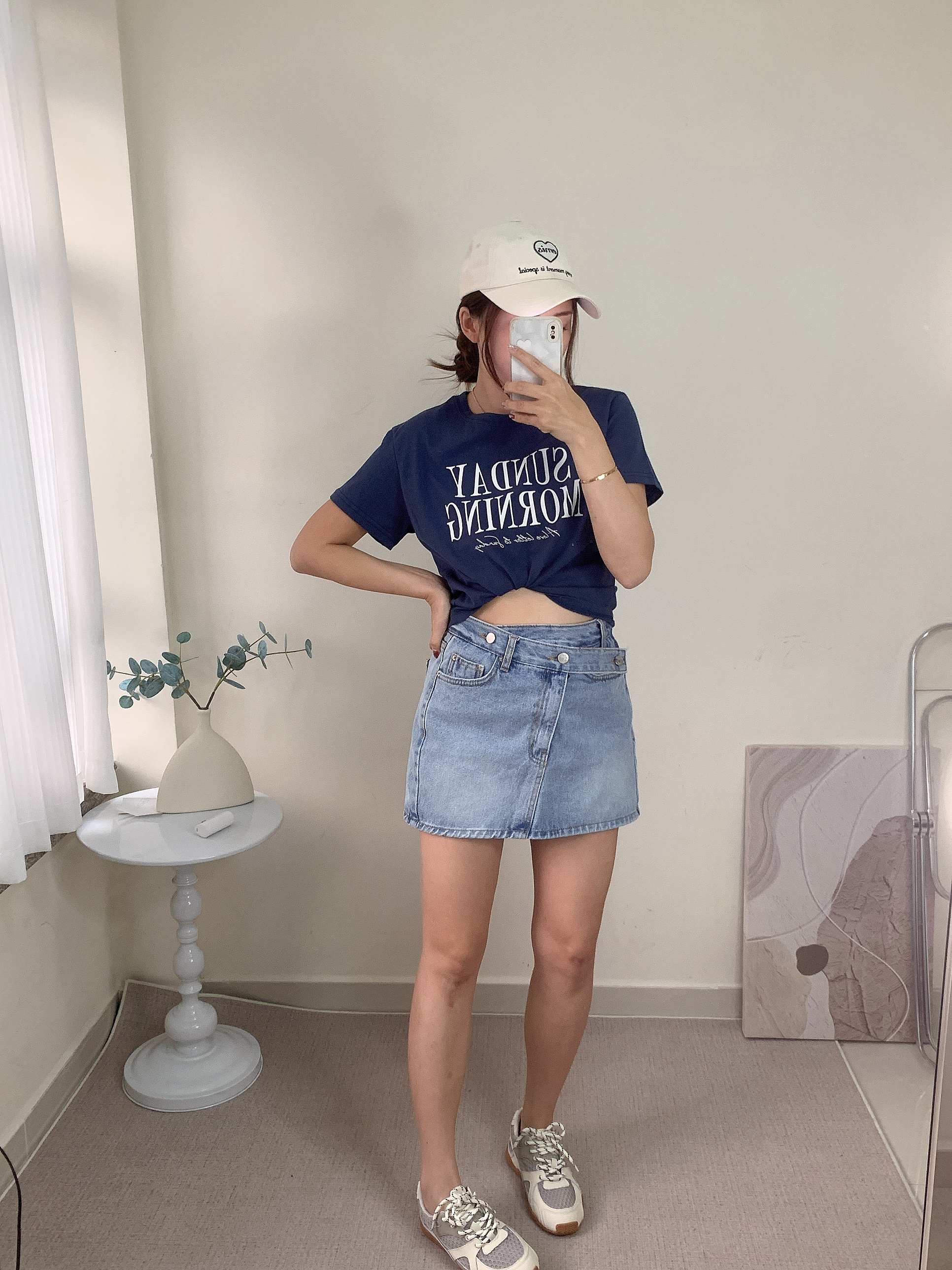 《預 購》KR 斜鈕牛仔裙