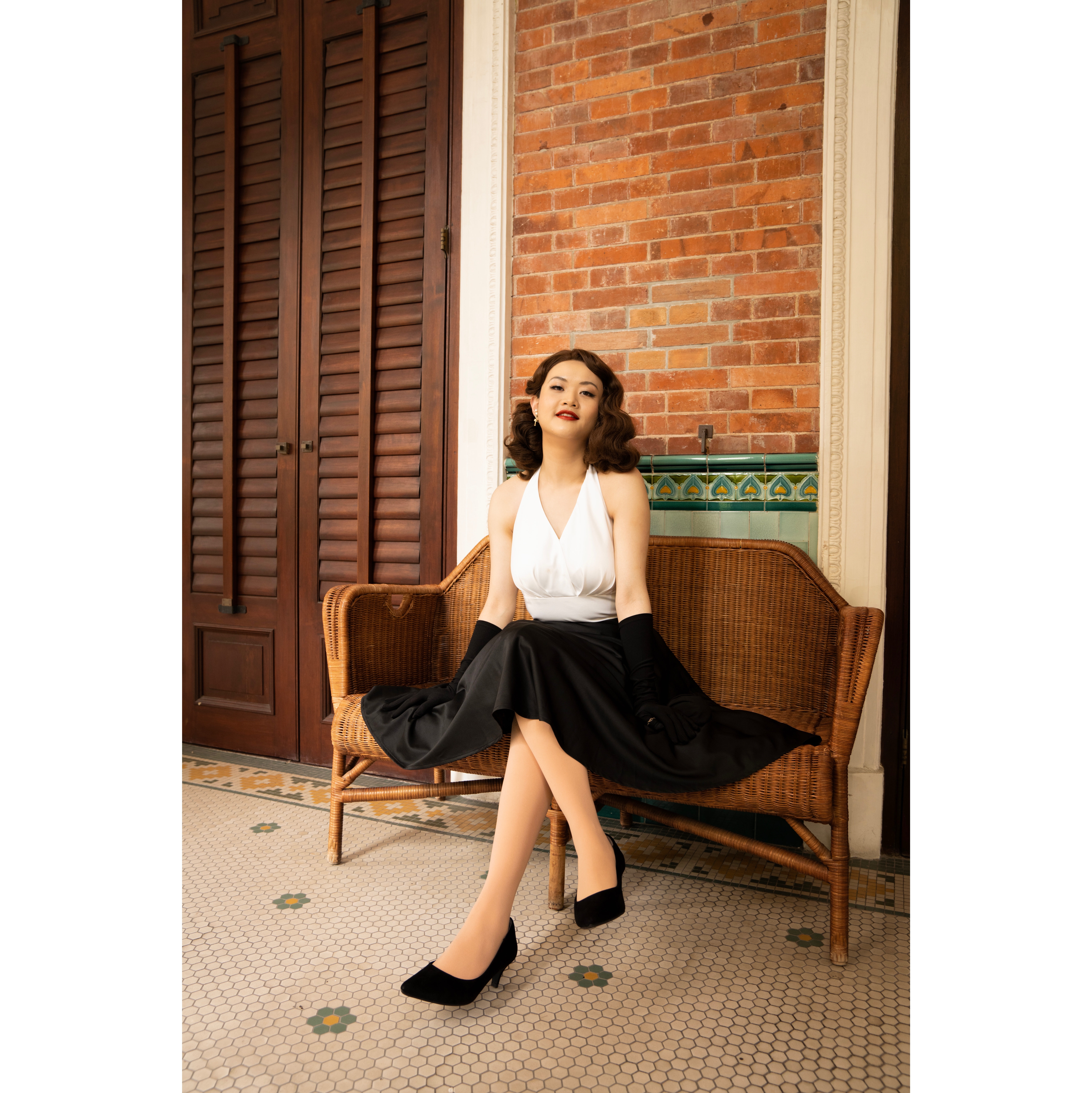  (Ready/Custom-Made) Heirloom Cocktail Series - Marilyn Style Halter Dress - Black x White (FM171)