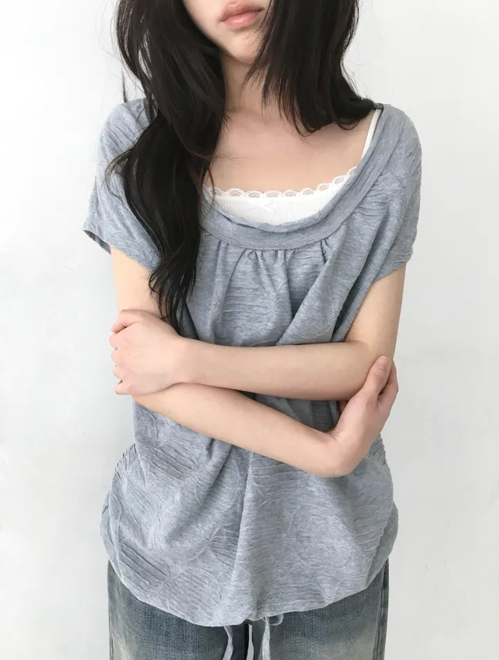 Wide Neck Drawstring Top