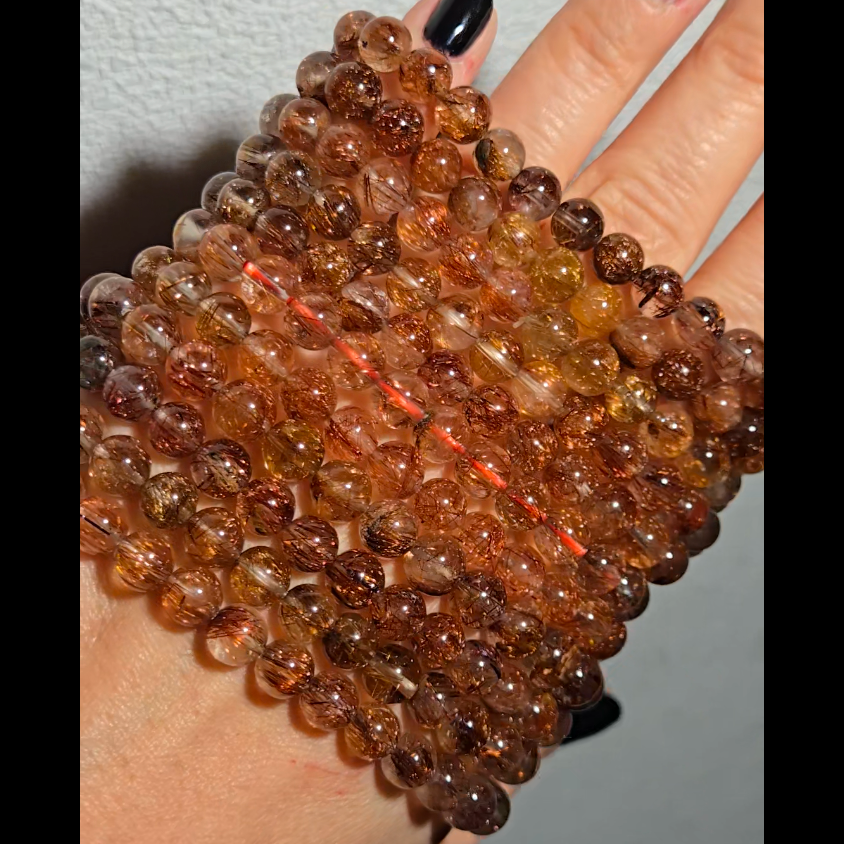 Copper and red rutilated quartz bead bracelets - RT1458