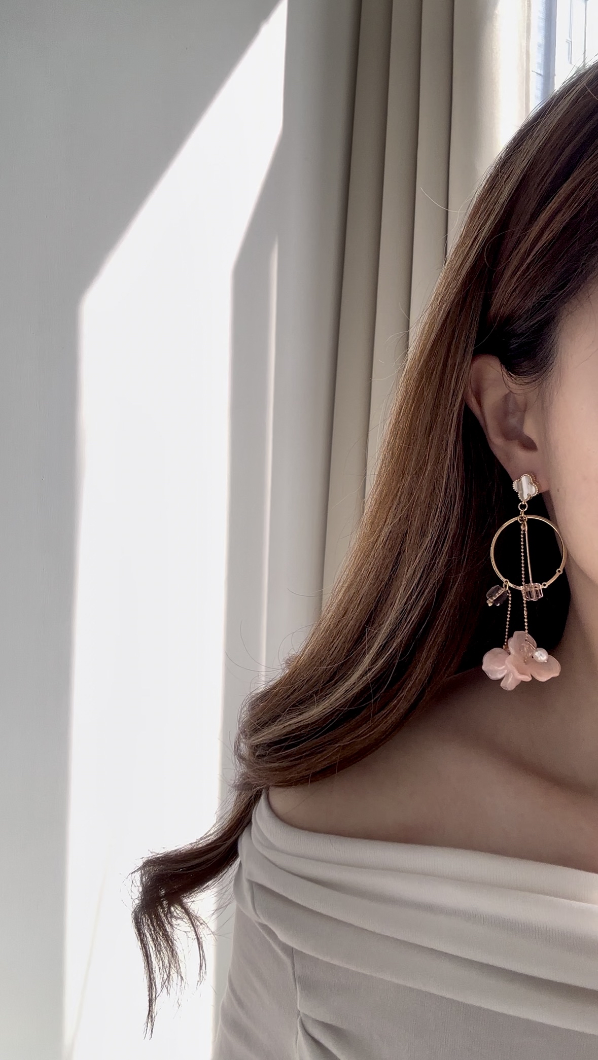 櫻花玻璃鑽耳環🌸