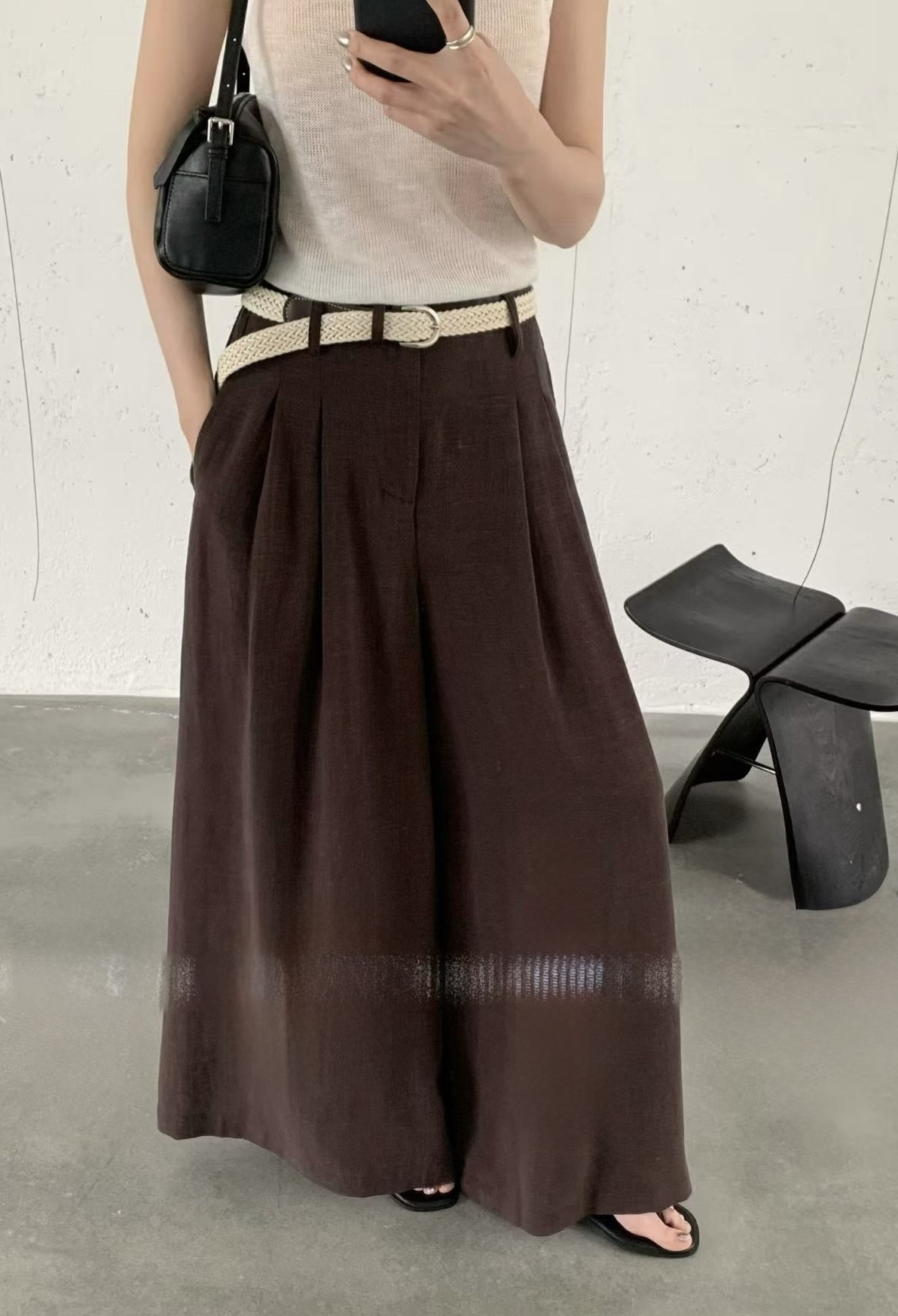 顯瘦棉麻闊褲（連belt)