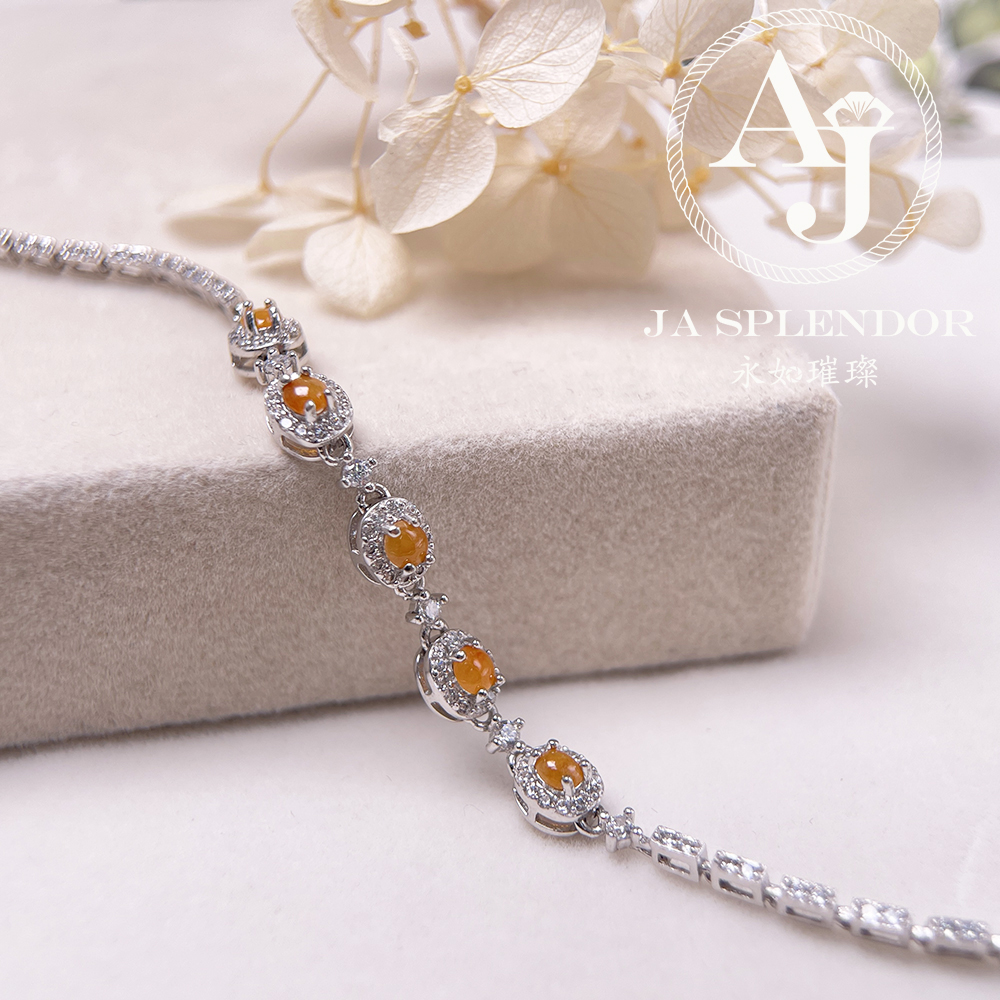 JBS-19 天然翡翠A 玉 冰種黃翡蛋面純銀手鏈