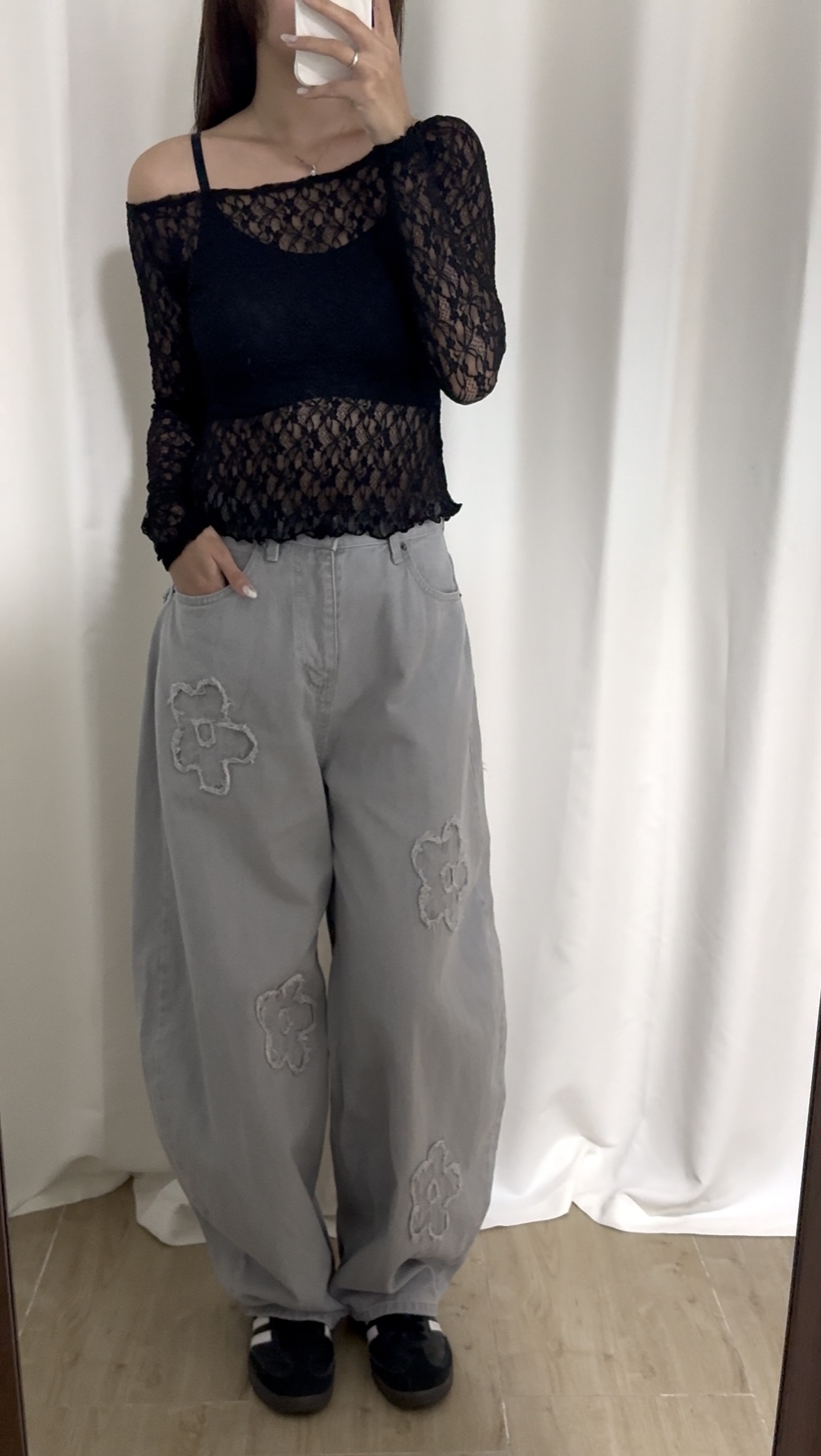 ✿Floral Mist Grey Curved Pants