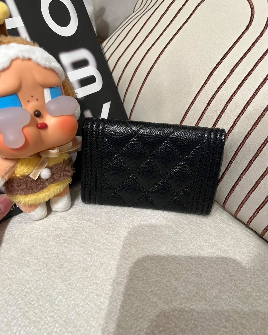 Chanel boy card holder 黑色荔枝牛皮 100%Authentic,99%New ✅chip✅塵袋✅盒
