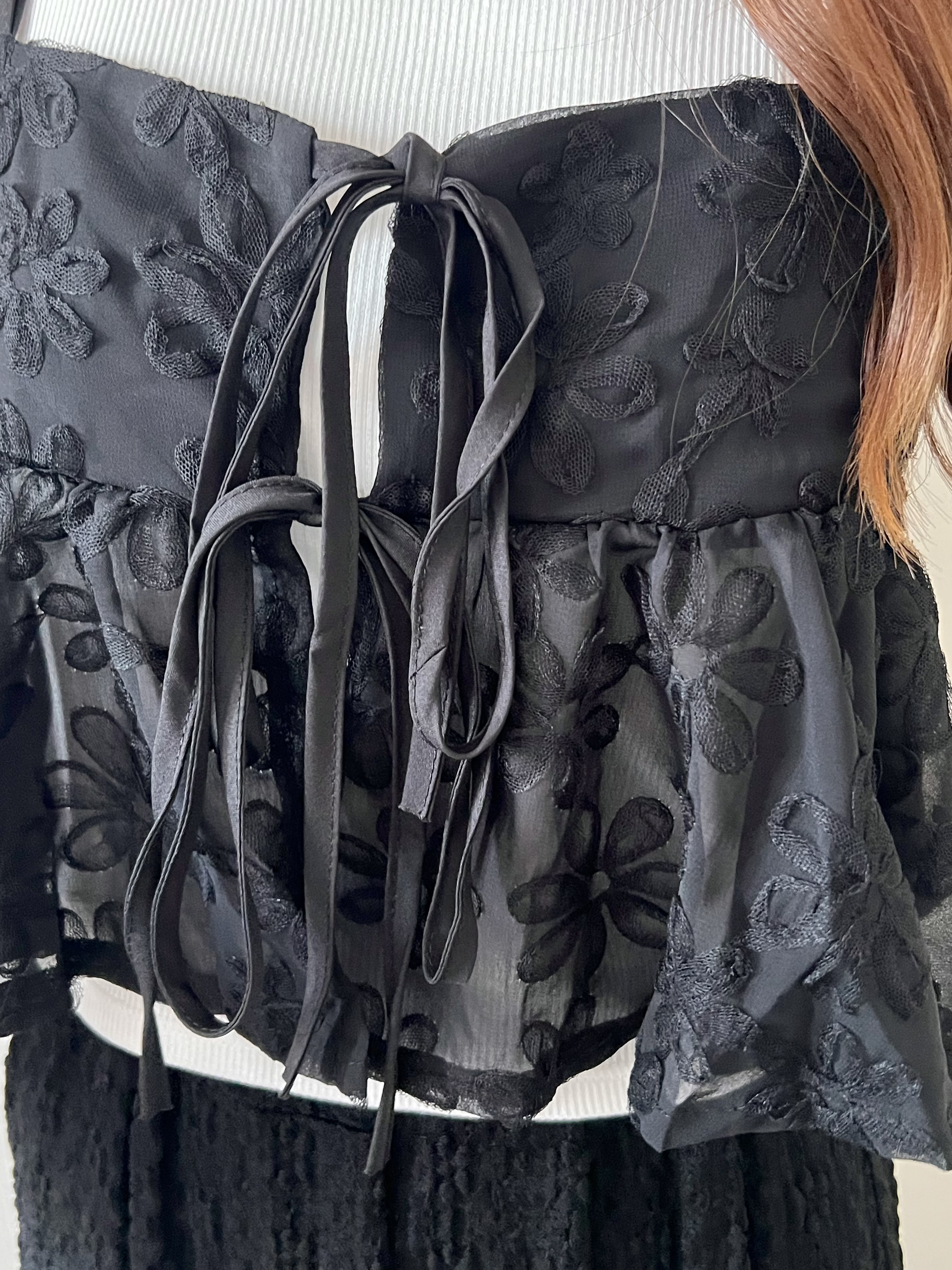 甜價仙氣花花兩穿吊帶背心 黑色