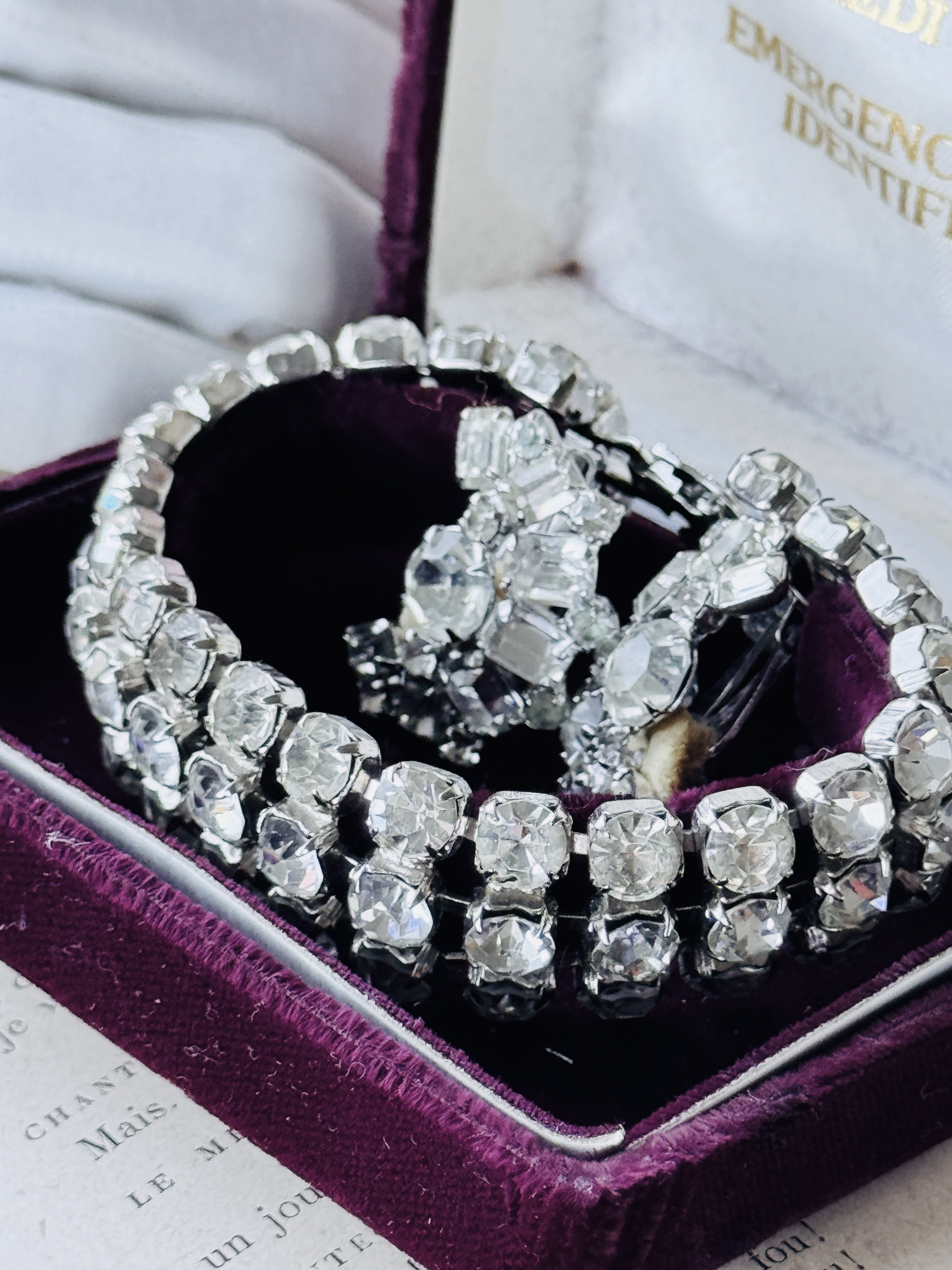 C.a. 1950s Continental Diamanté Bracelet and Clip Earrings Set in a Jewelry Box(MT2642)